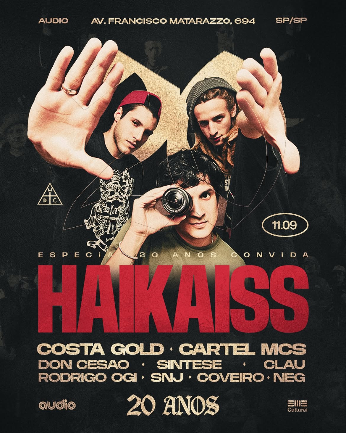 Cartaz oficial do show de 20 anos do Haikaiss na Audio em São Paulo com convidados especiais