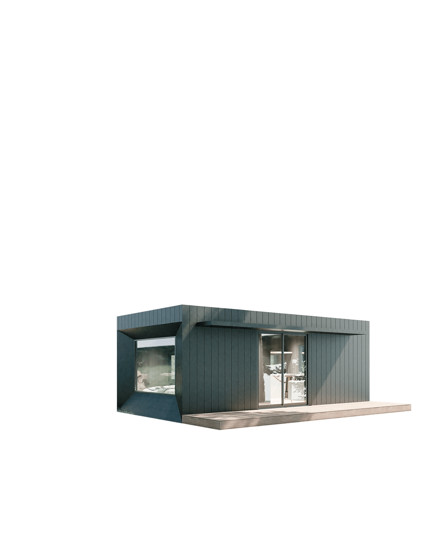 a small house with a large window and a small window