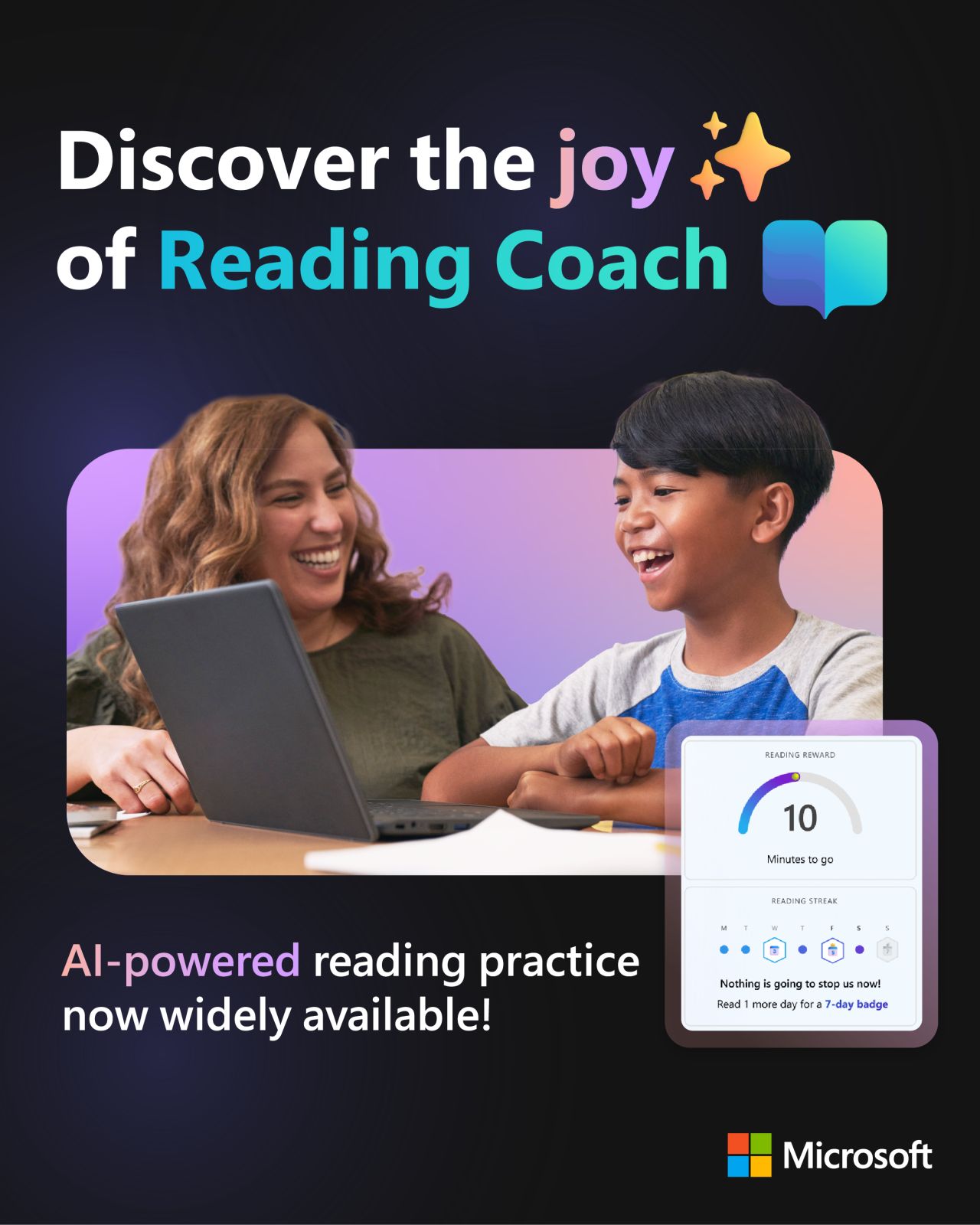 teacher and student laughing while using Microsoft Reading Coach