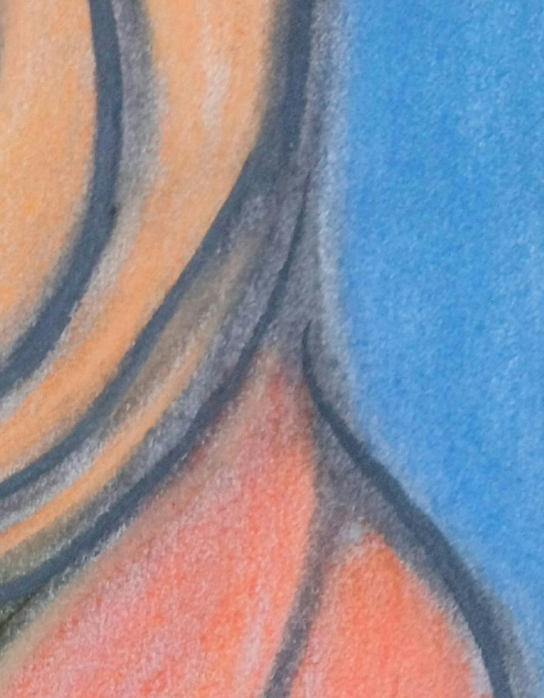 Abstract pastel drawing in blue and orange by Zanda
