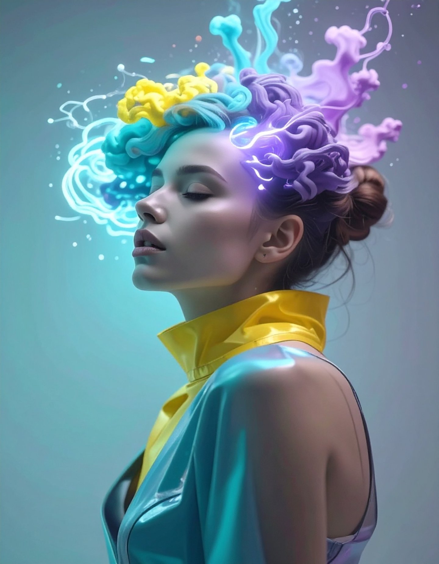 a woman with a colorful hairdoodle and a colorful hairdoodle