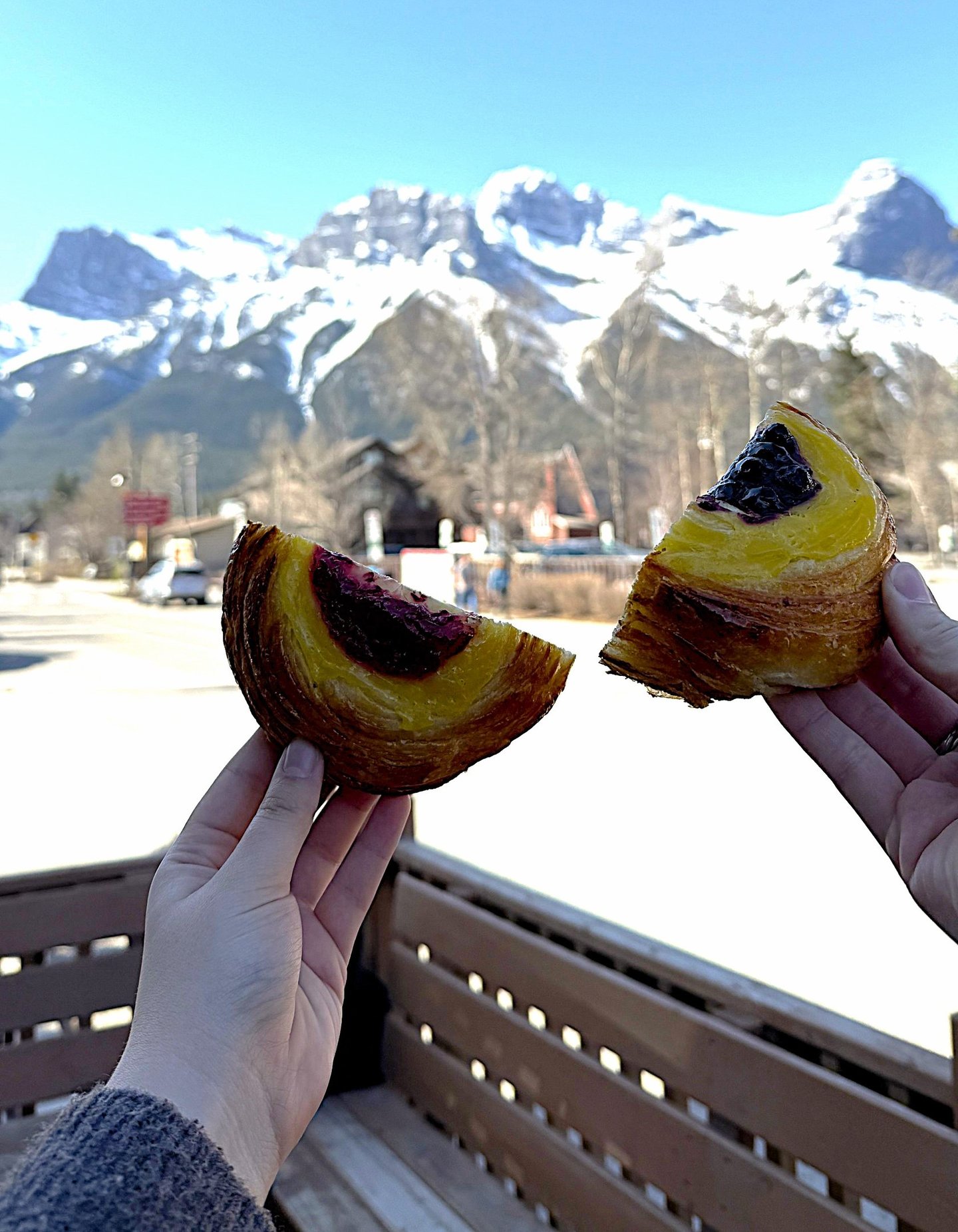 pastry in front of mountain background