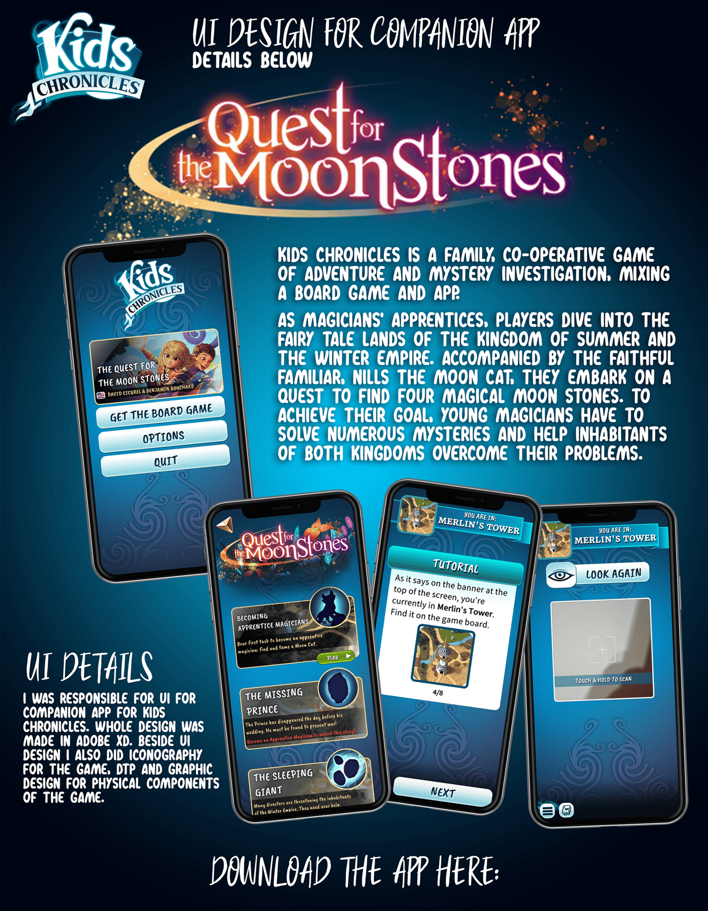 UI Design of companion app for Kids Chronicles board game