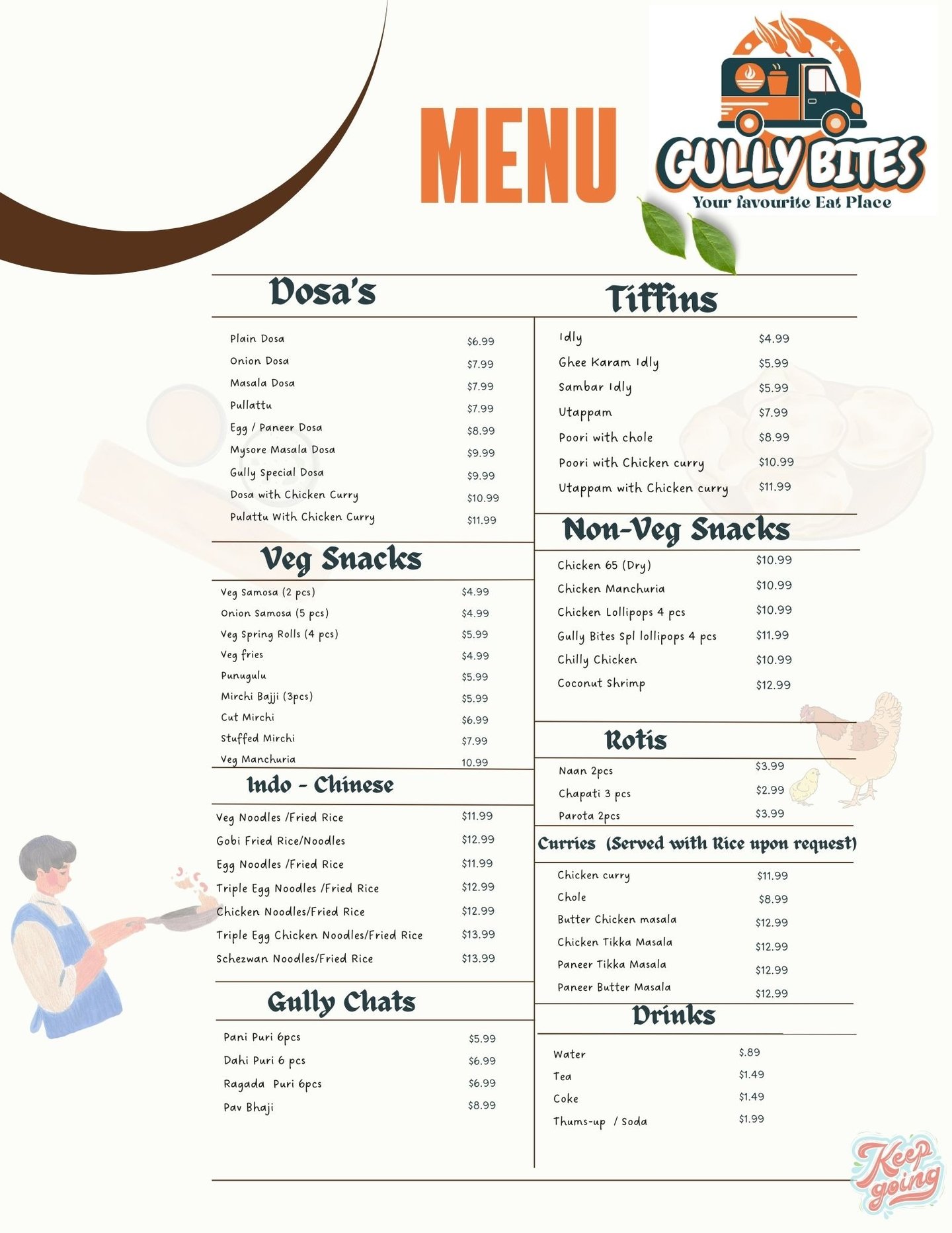 a menu of a restaurant with a menu for a restaurant
