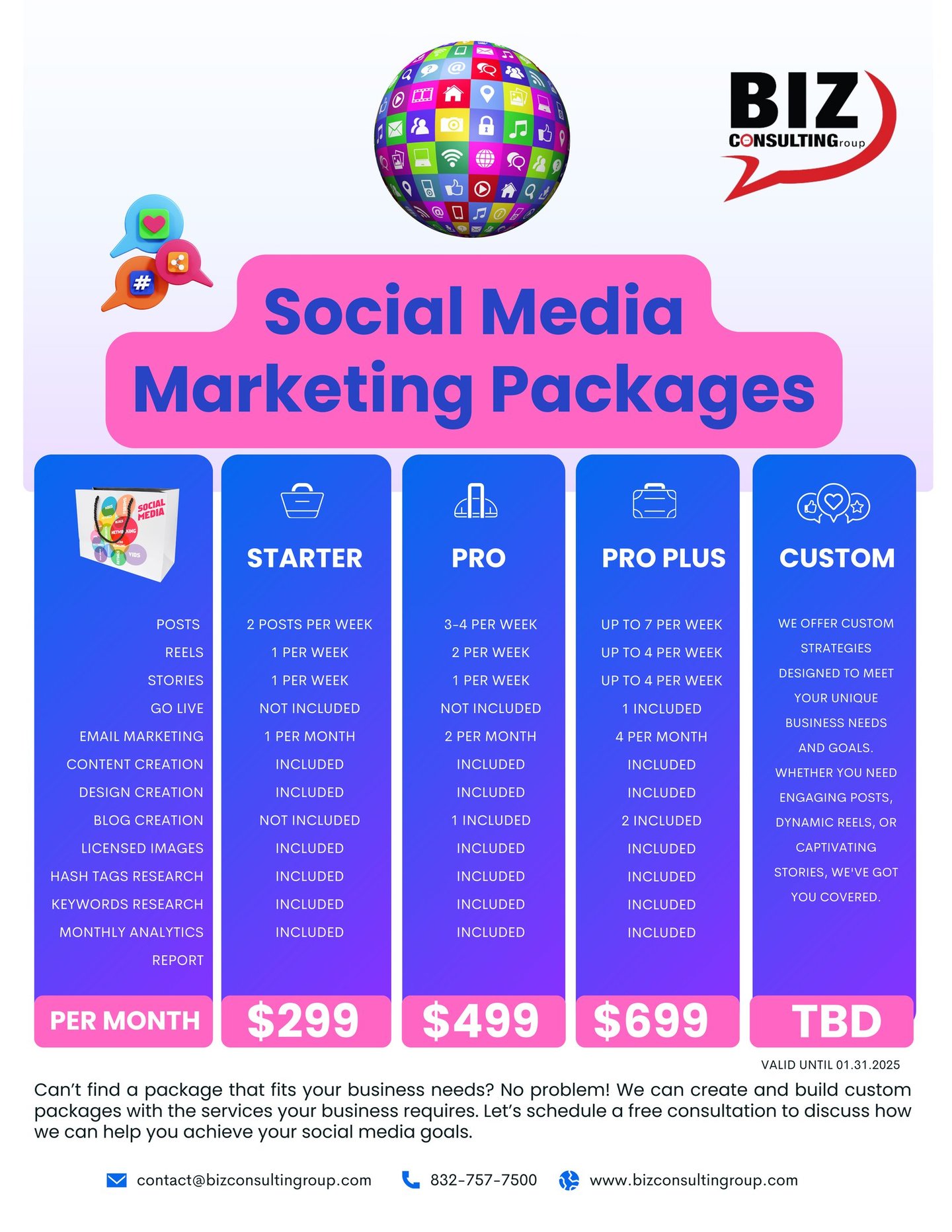 Social Media Marketing packages Business Consulting Group in Houston, TX