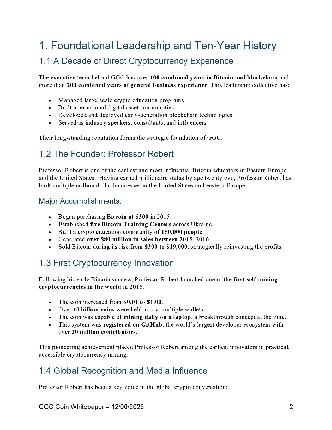 Global Gold Coin Whitepages Leadership of GGC