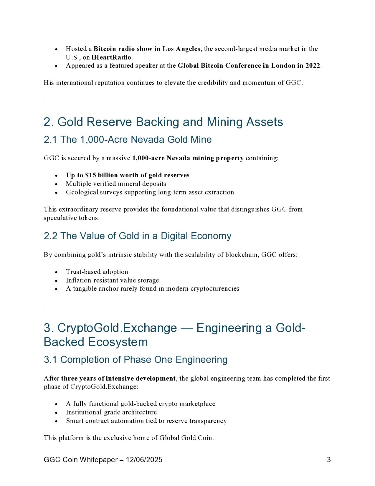 Global Gold Coin Whitepages GGC backing and how it's secured