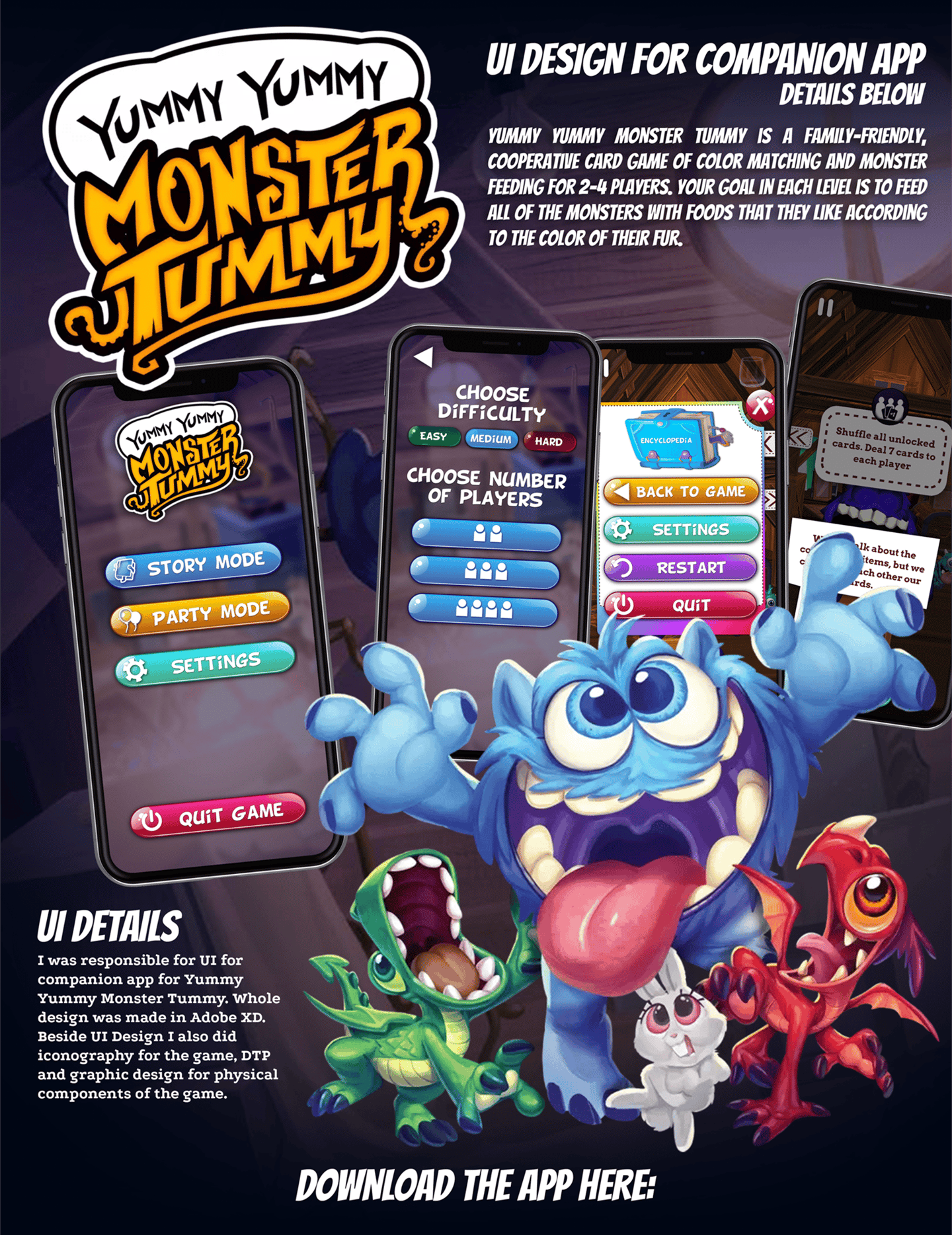 UI Design for companion app for game Yummy Yummy Monster Tummy
