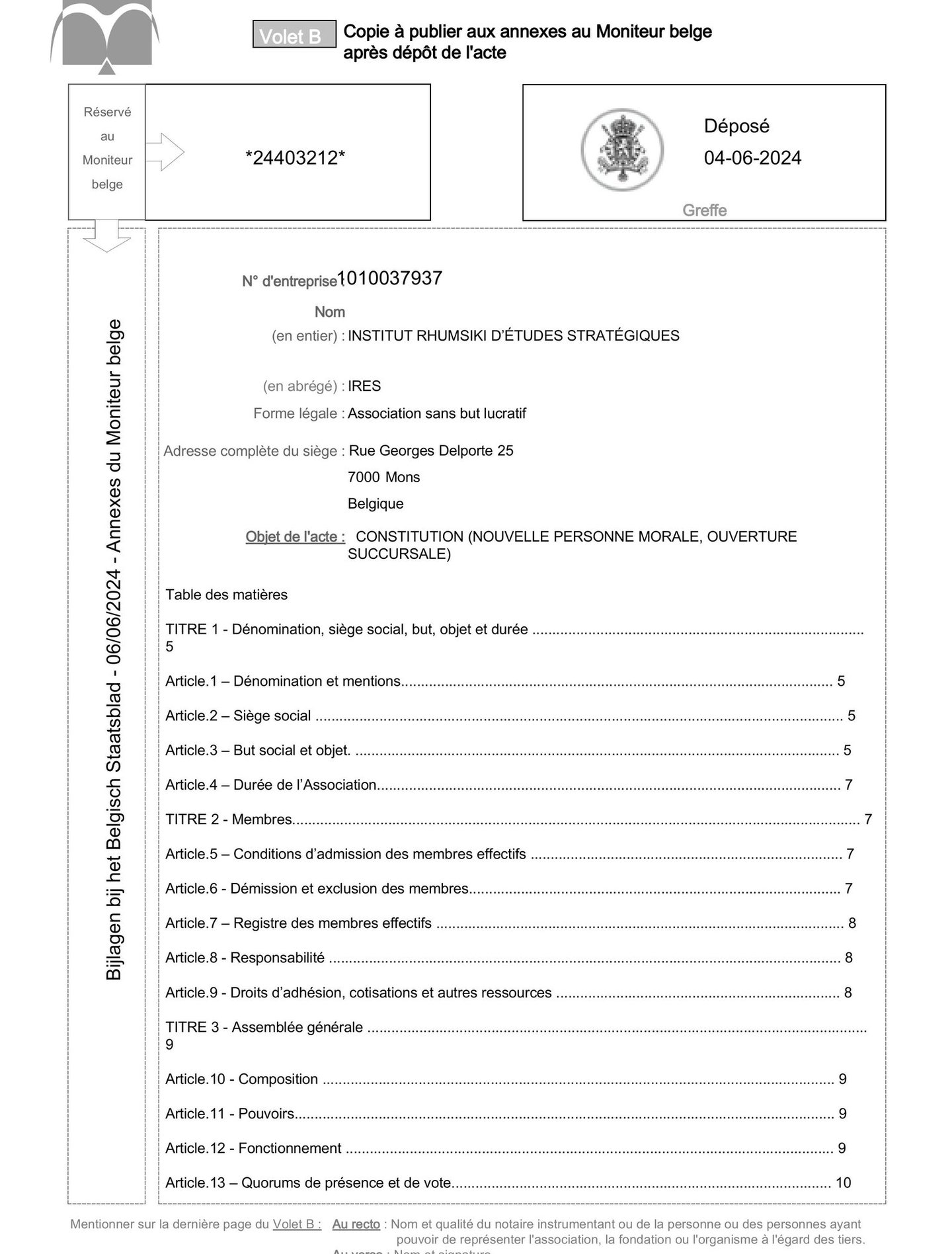 Statuts de l'Institut Rhumsiki des Etudes Stratégiques (IRES)