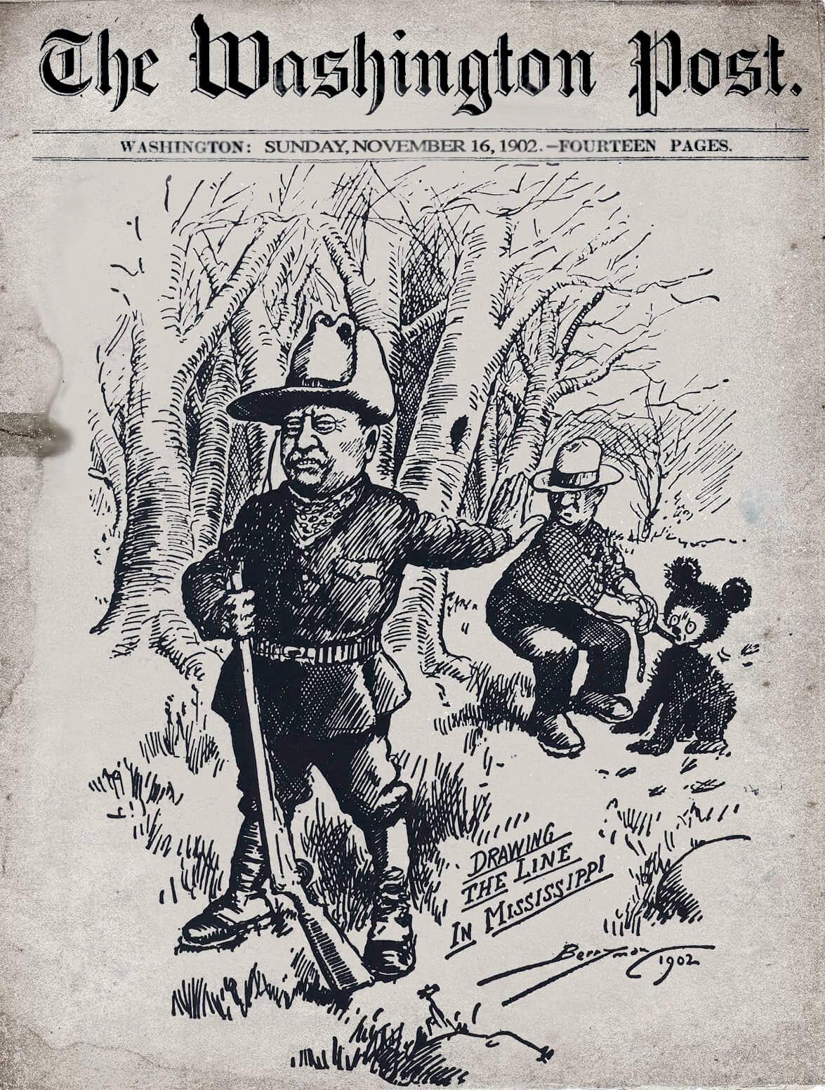 tedd'y bear caricature ancienne publiée dans la presse américaine au début du XXe siècle
