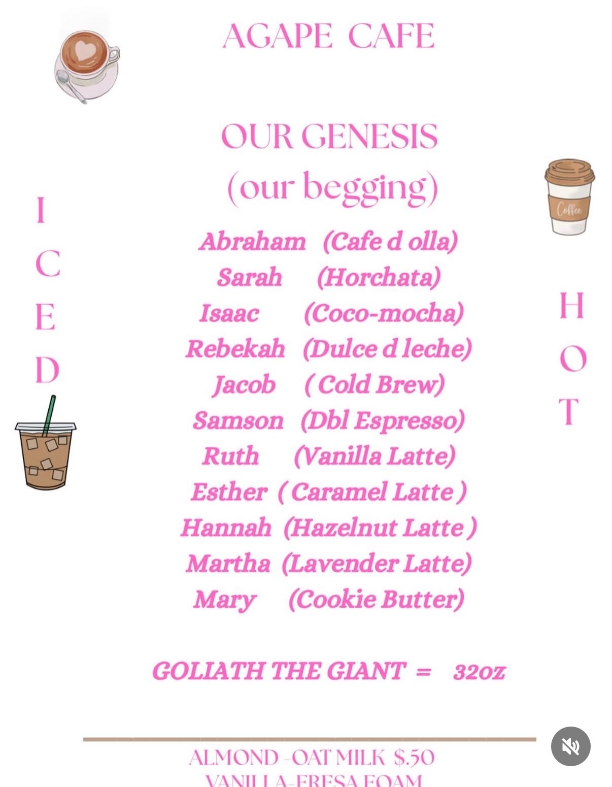 Agape Cafe Menu
