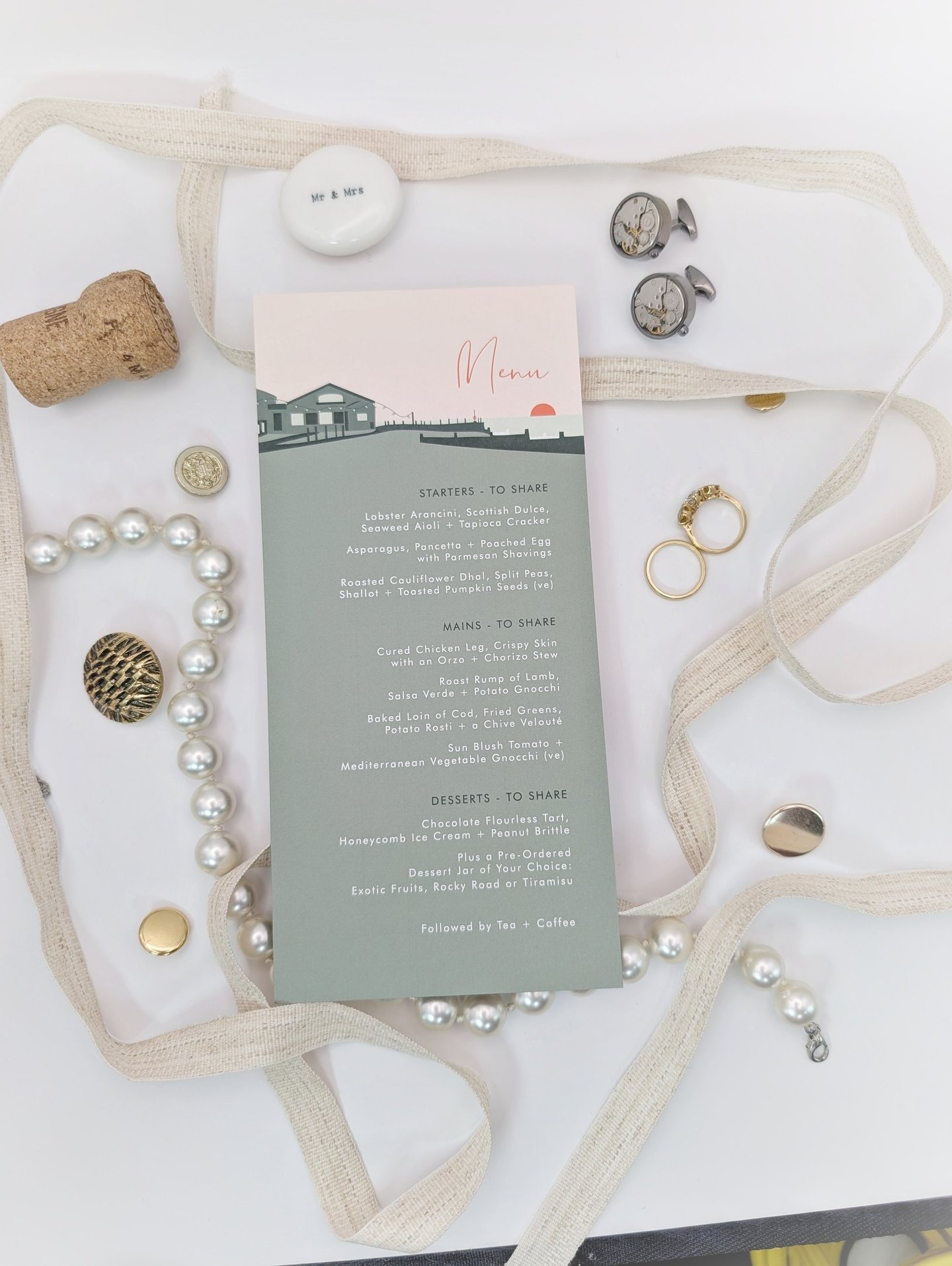 East Quay Venue menu in sage and powder pink