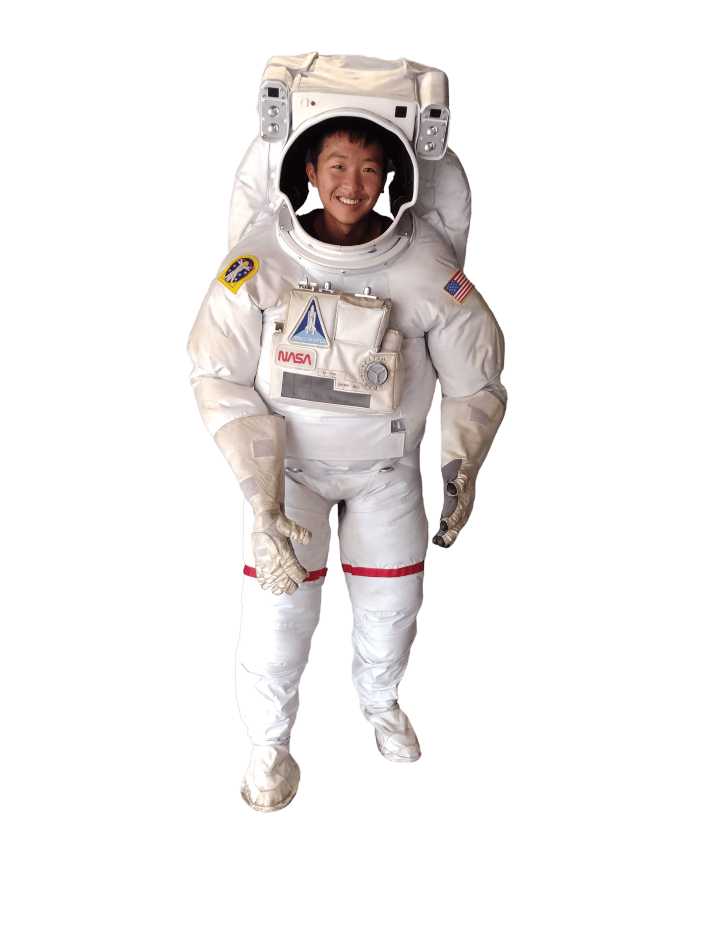 Image of Adam Zheng in an astronaut suit