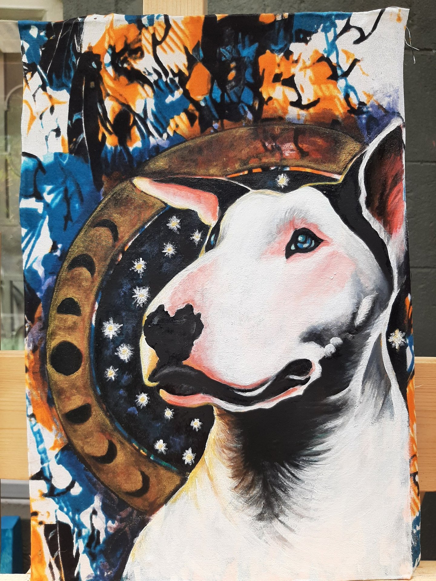 Vibrant portrait of a white dog.