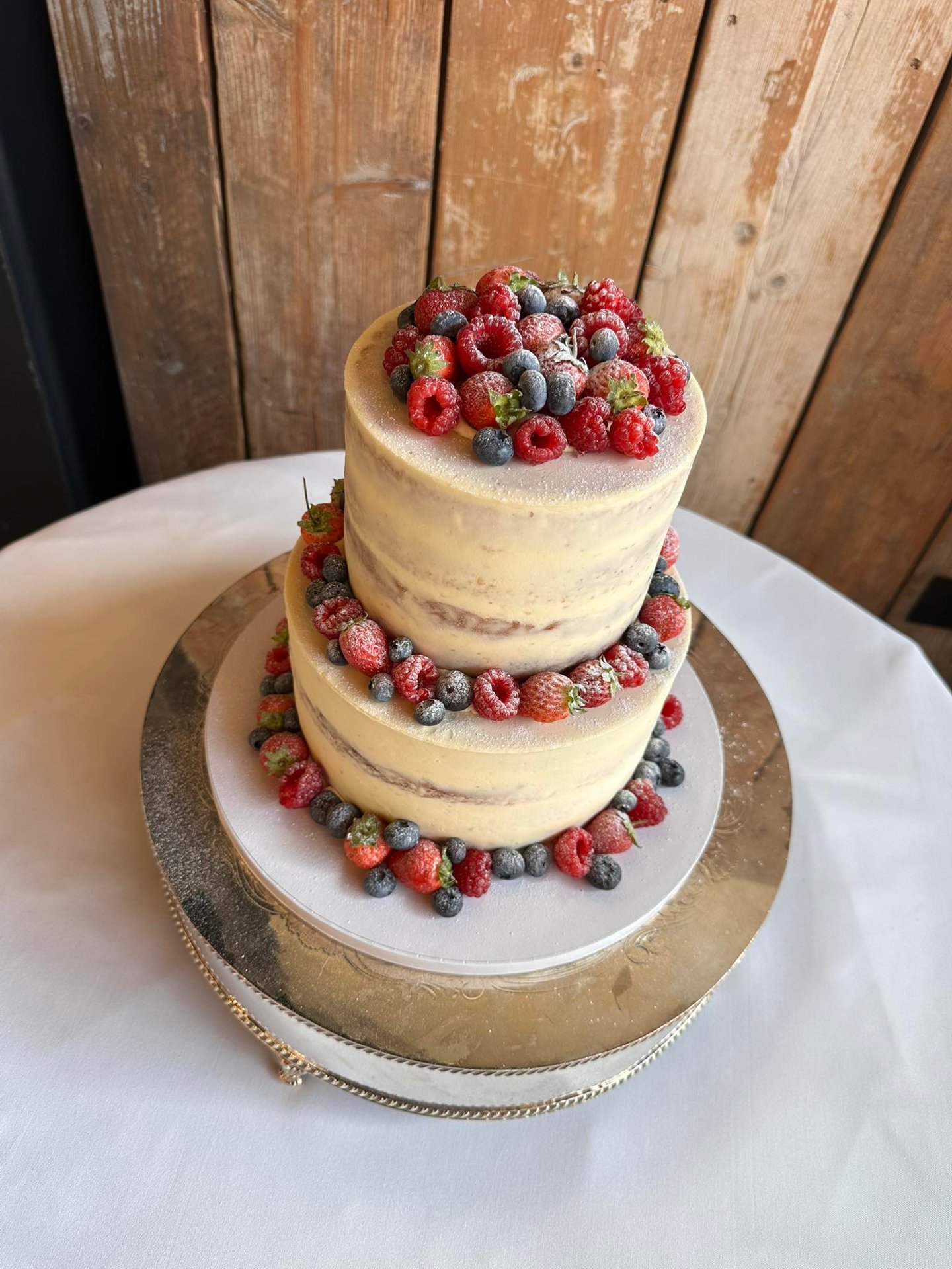 2 Tier Semi-naked Wedding Cake with fresh Fruit