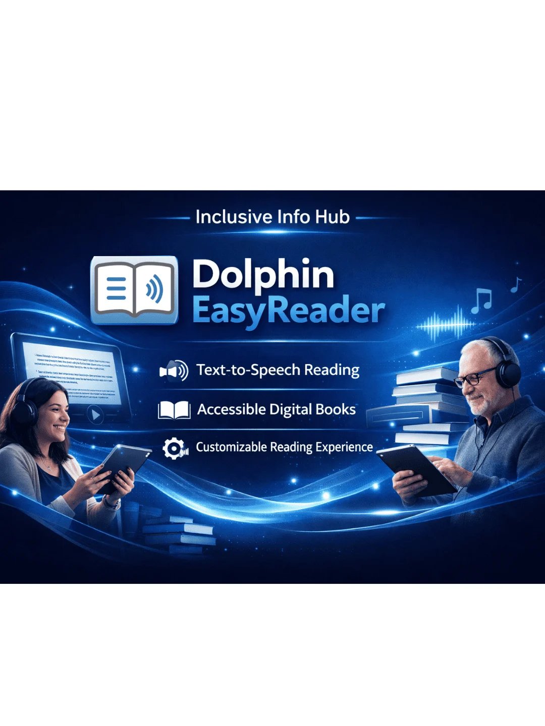 Dolphin Easyreader key features: Text to speech reading, accessible digital books e.t.c