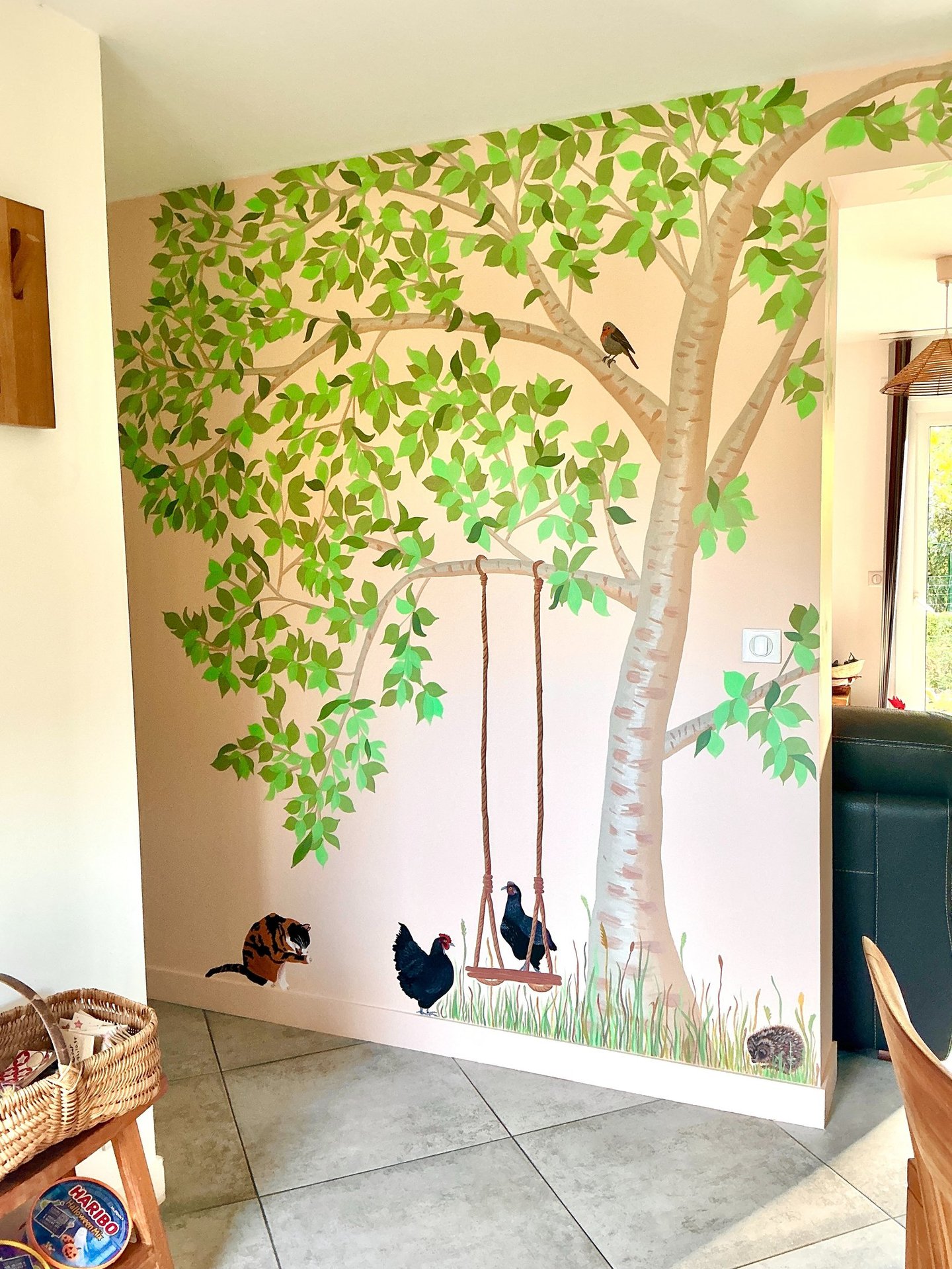 Cerisier été fresque salon particulier client animaux ferme oiseaux peint Fresh Fresque Caen déco