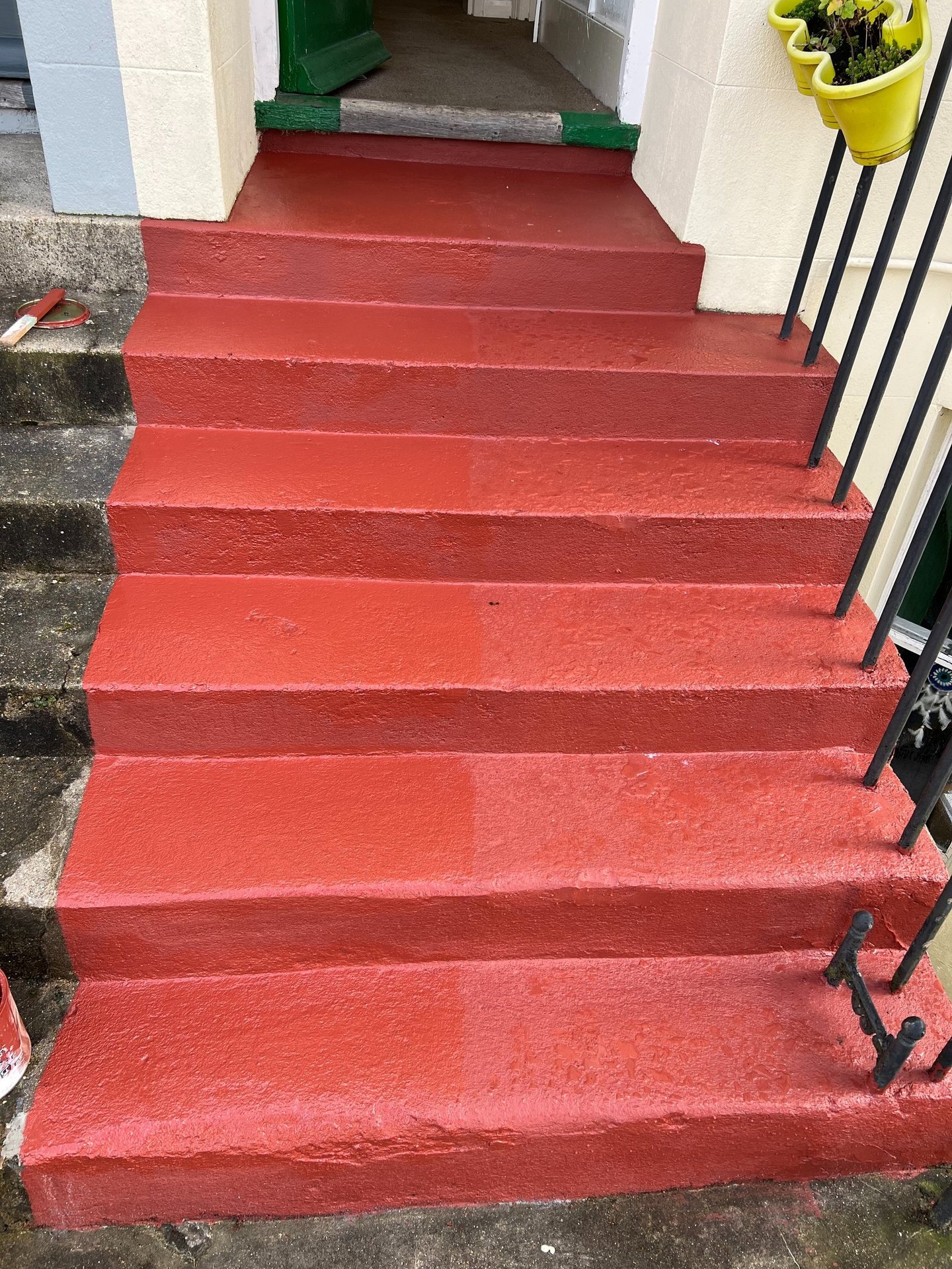 Painted exterior entrance steps in Portslade Sussex, red step restoration work