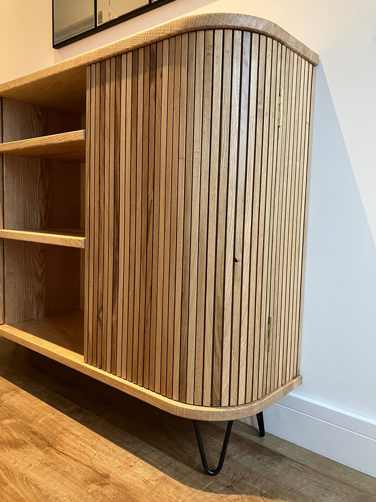 Oak and ash sideboard bookcase curved doors oak strips furniture