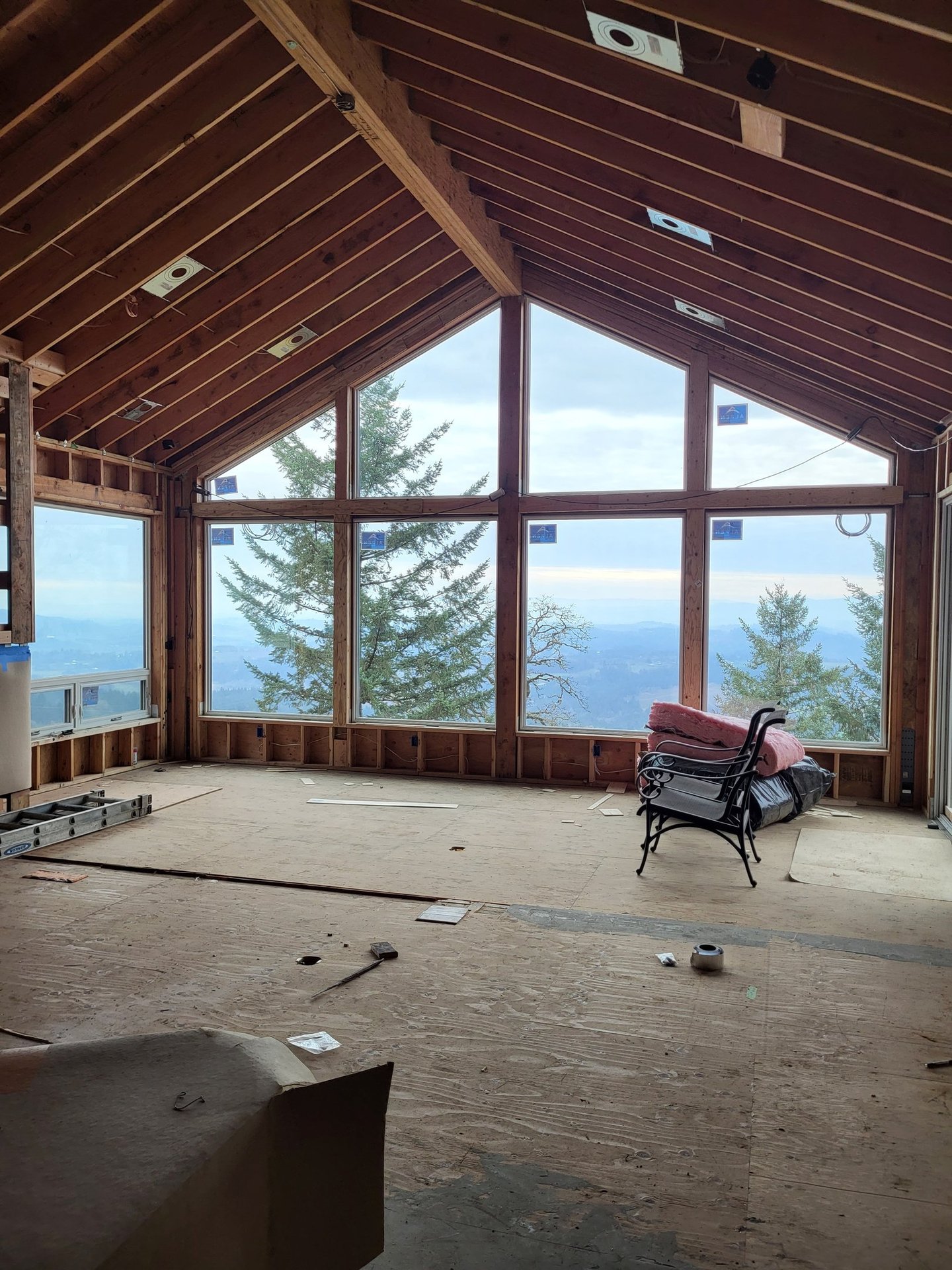 great room addition with a window wall