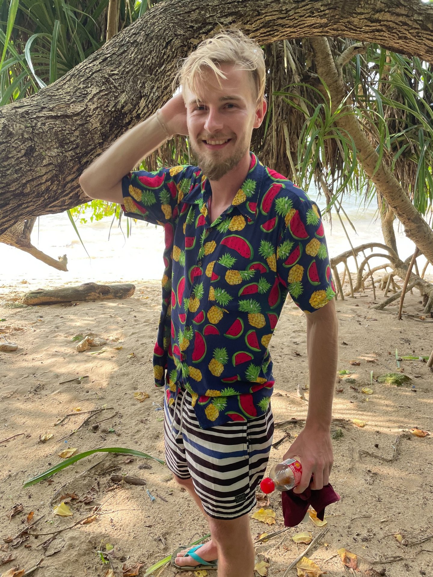 Mężczyzna, Sri Lanka, plaża, palma, podróżnik