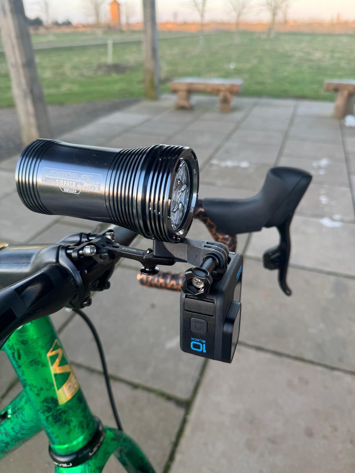 duo mount with exposure light and gopro on footpath