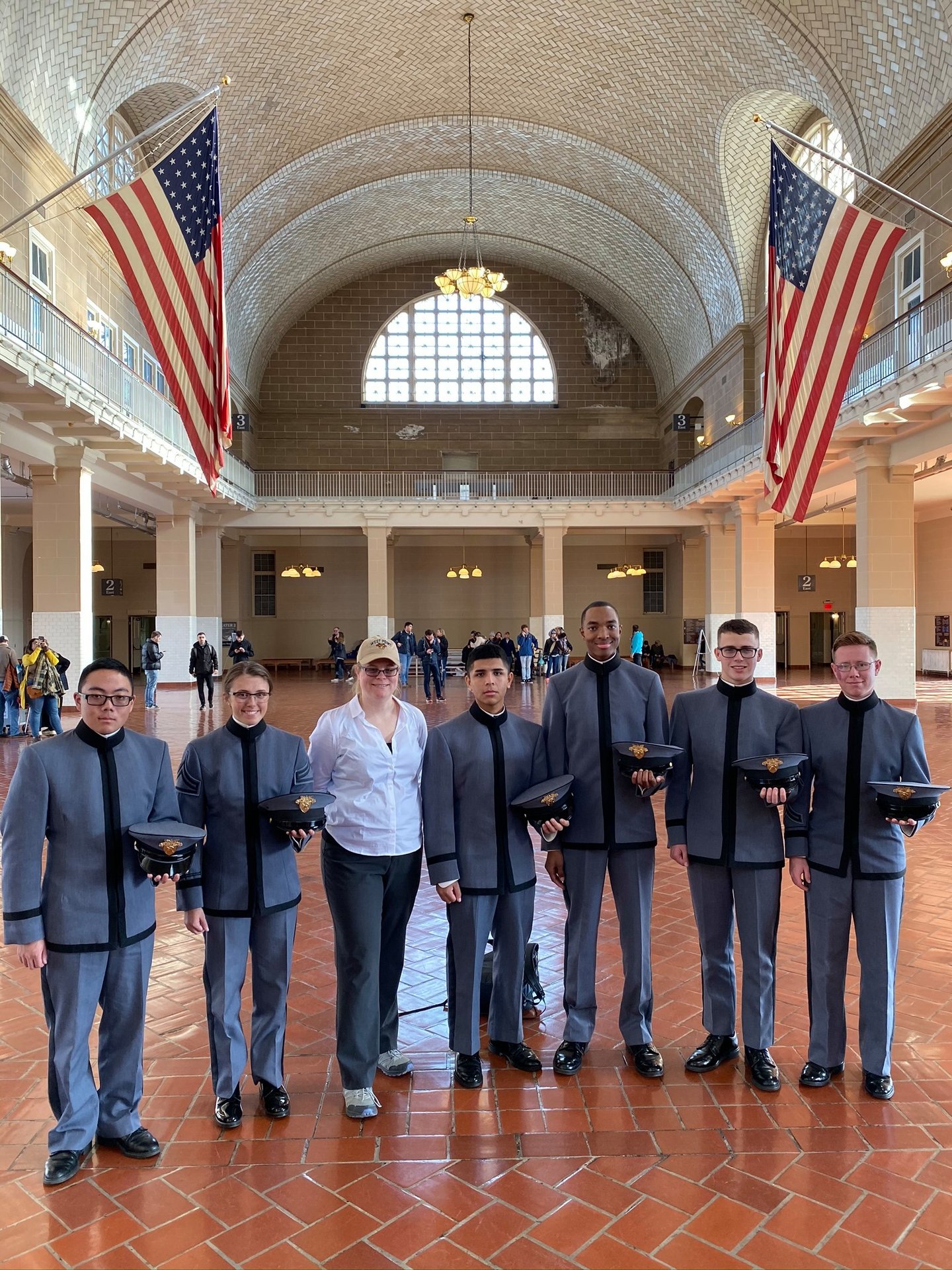 Dr. Hooton, center, with West Point students on a tour at Ellis Island