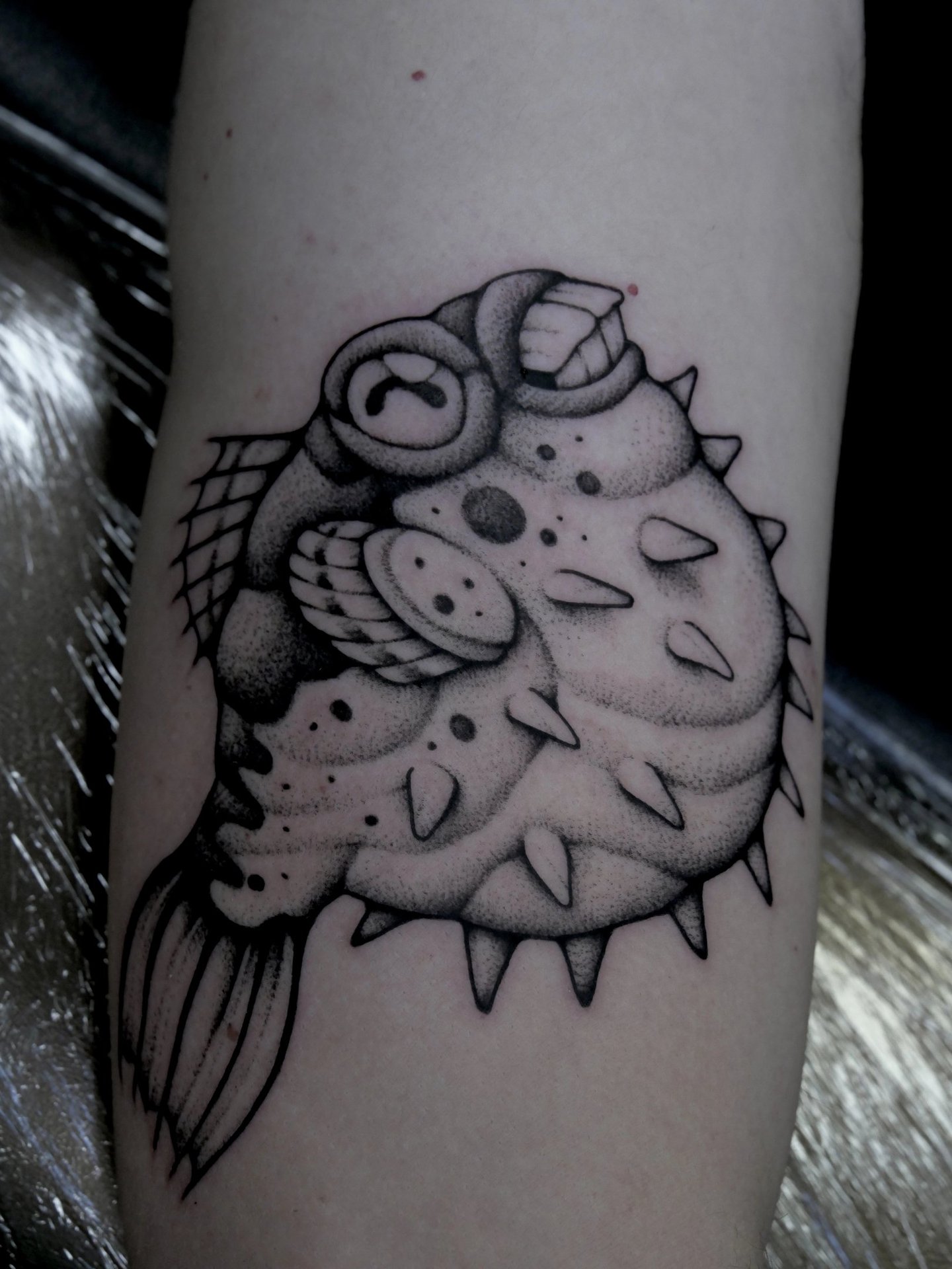 Tatouage de poisson globe fugu à Big Foot Bayonne