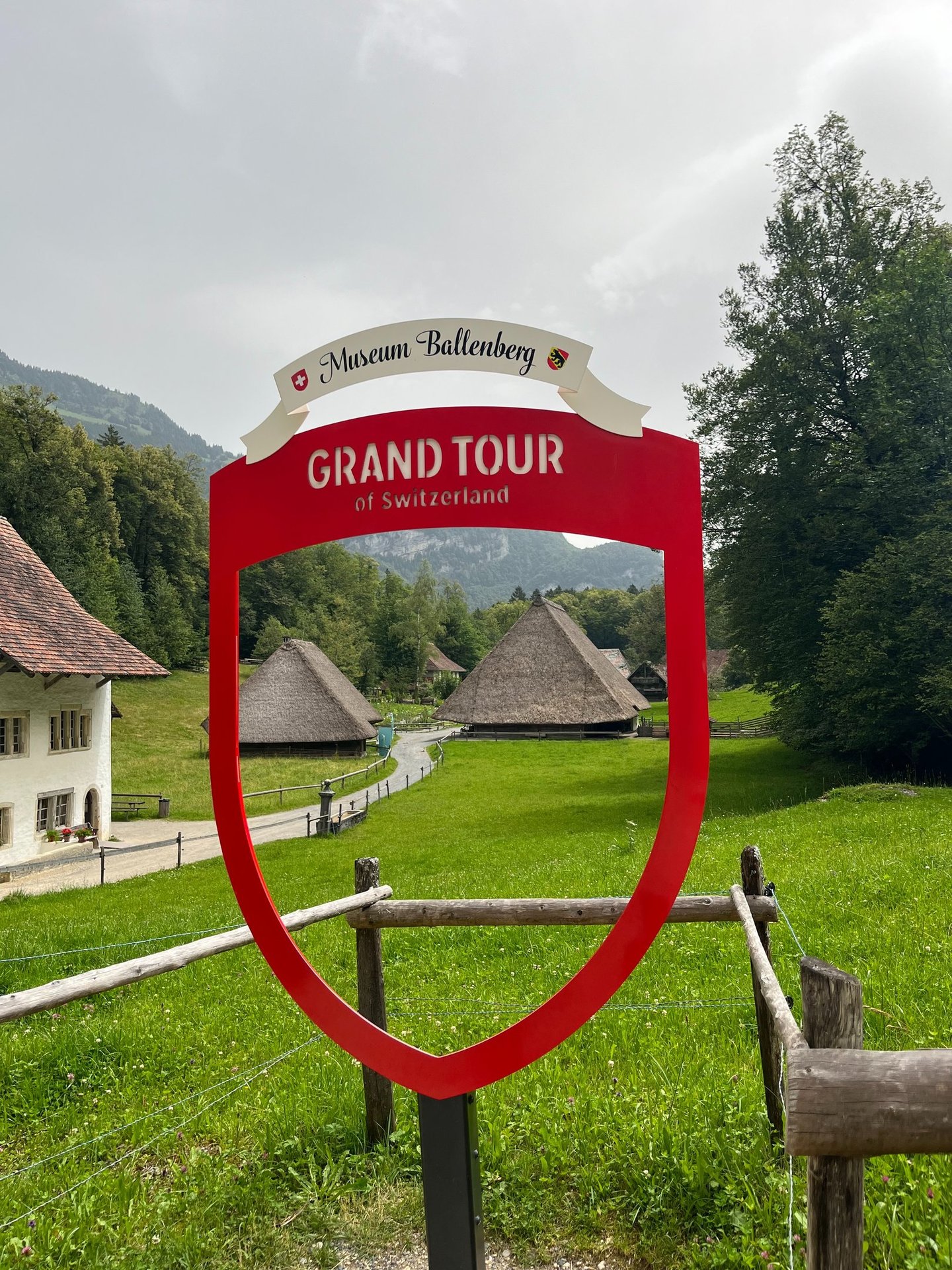 Historic thatched roof farmhouses at Ballenberg, Switzerland's Open-Air Museum