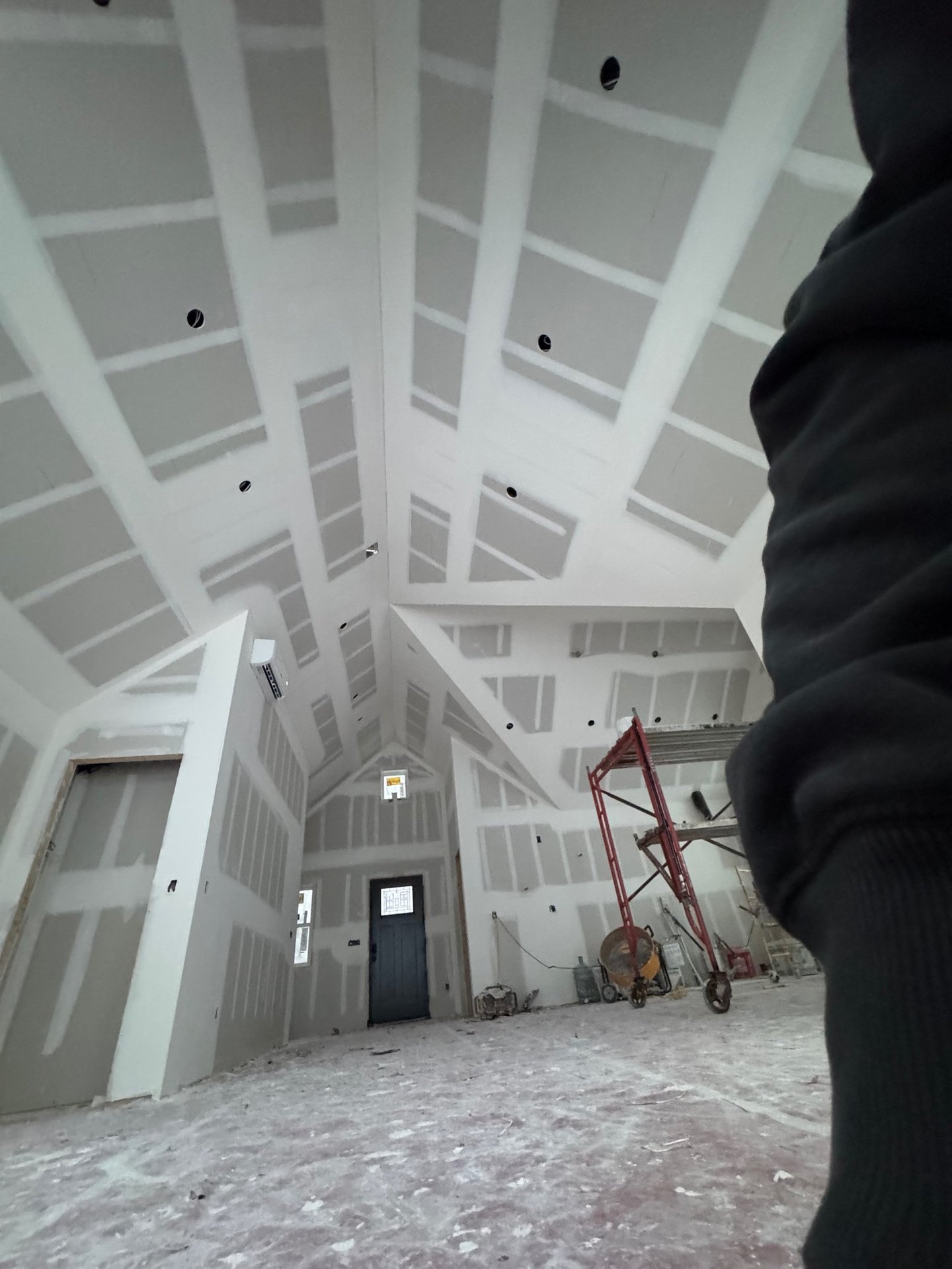 custom drywall for high pointed ceilings in home in central MN