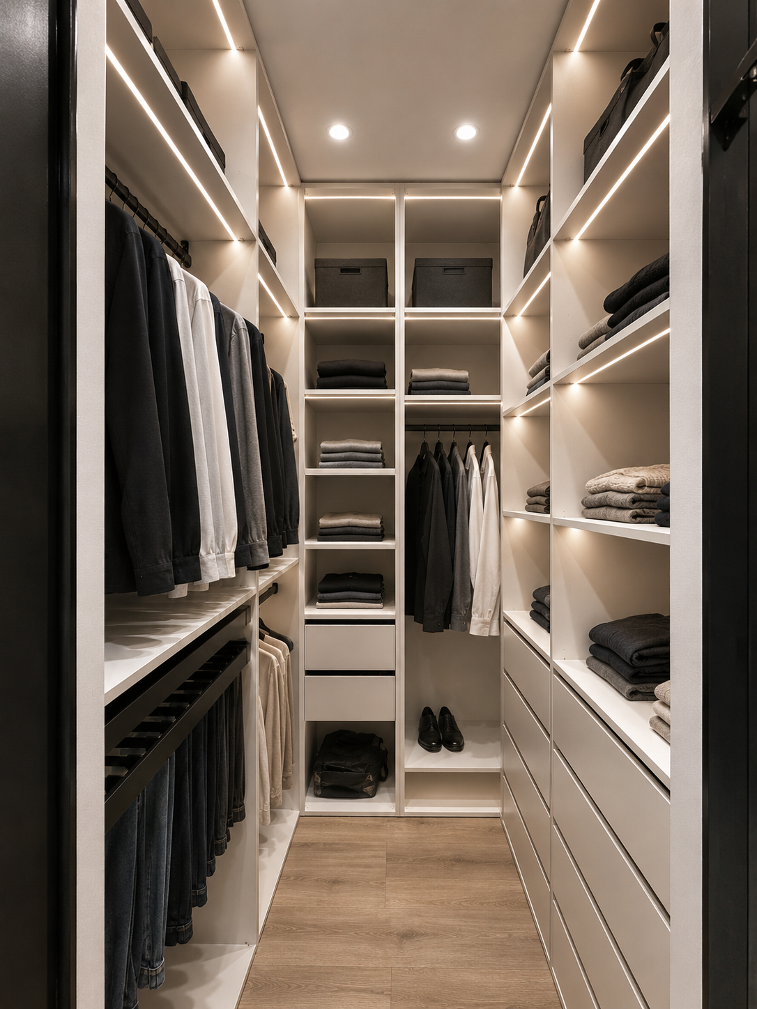 Luxury dressing room with fitted wardrobes
