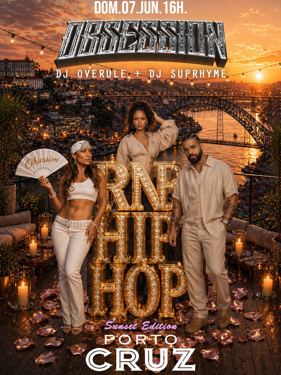 Festa OBSESSION Sunset Edition no rooftop Espaço Porto Cruz no Porto