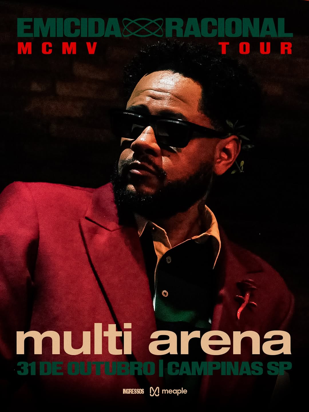 Cartaz oficial da Emicida Racional MCMV Tour na Multi Arena em Campinas