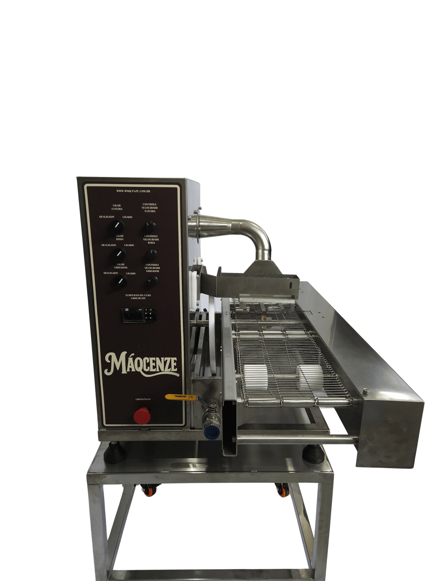 Maocenze industrial conveyor machine for food production on a stainless steel stand.