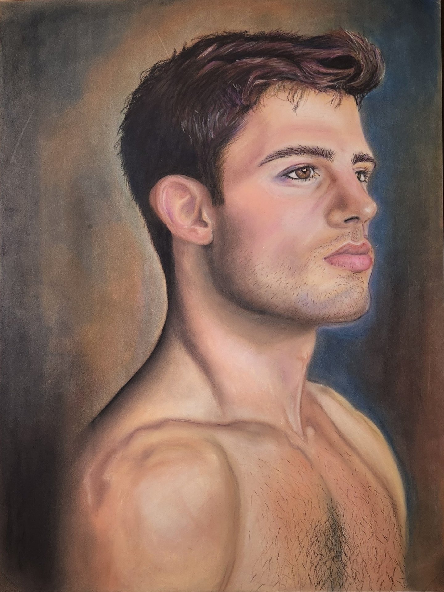a painting of a man with a shirtless torso