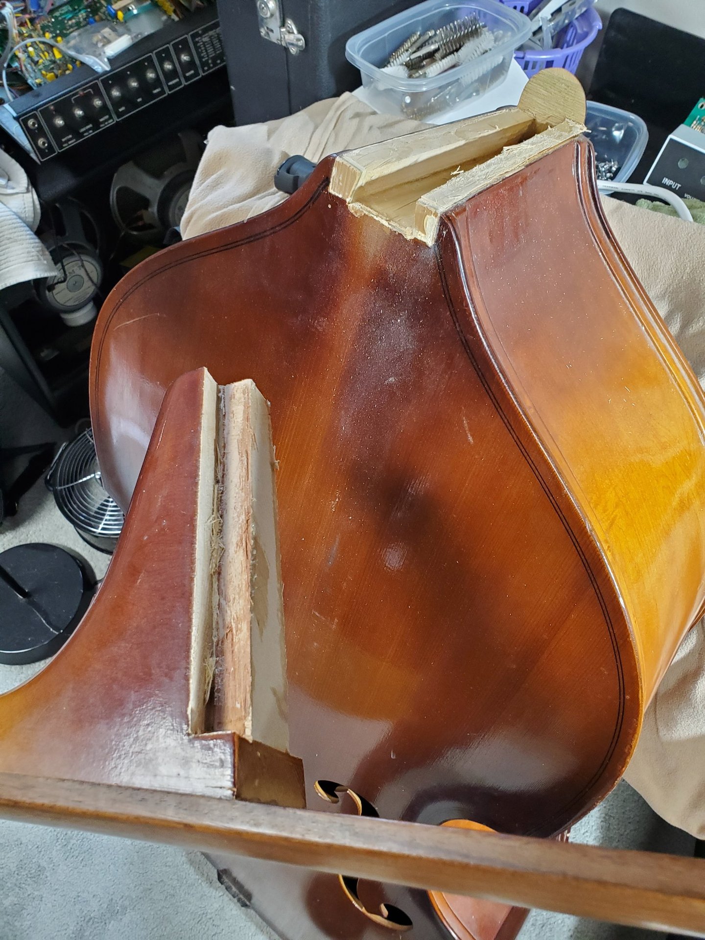 String instrument body and neck structural repair