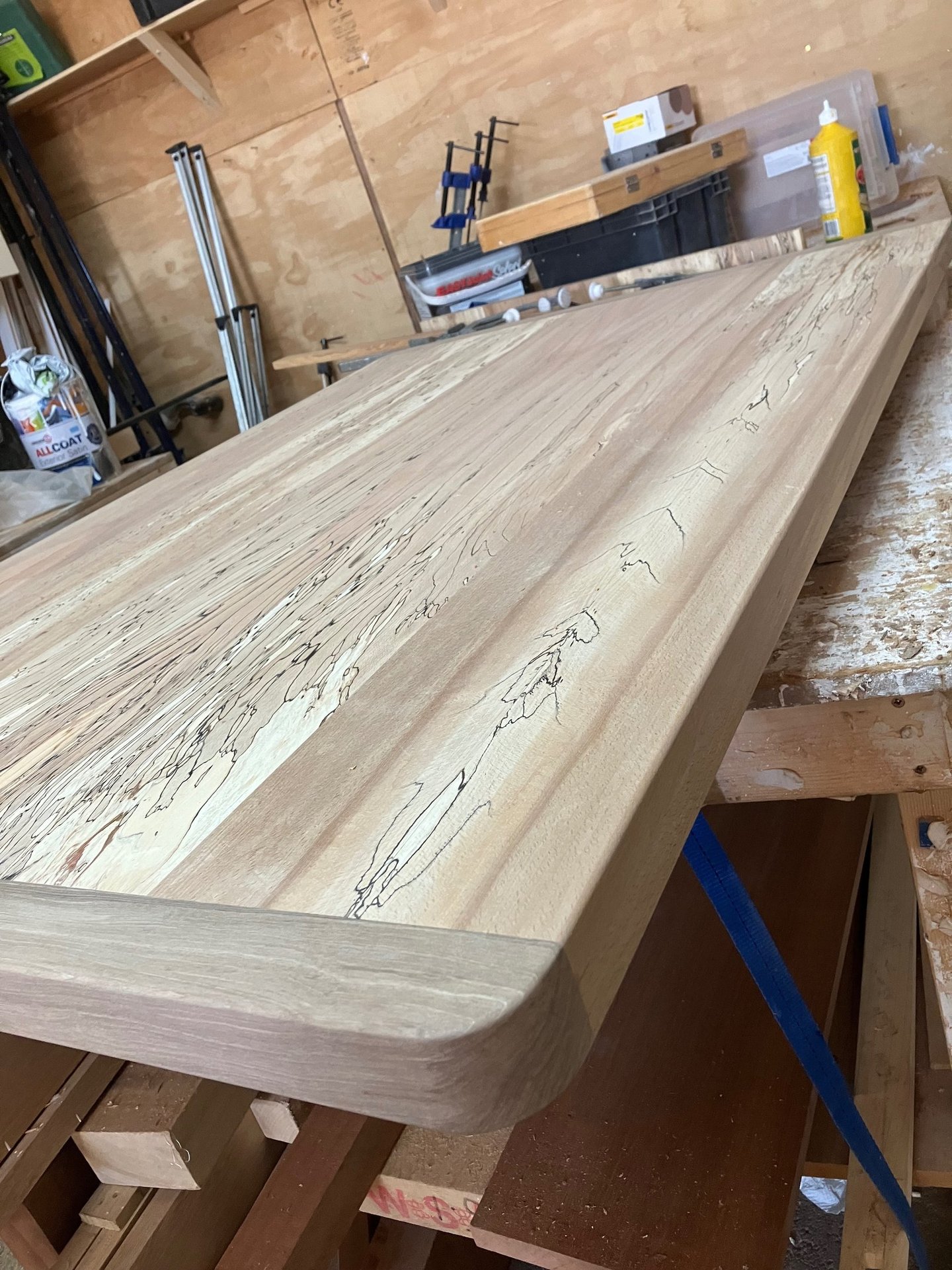 Spalted beach and walnut breadboard end dining table book matched