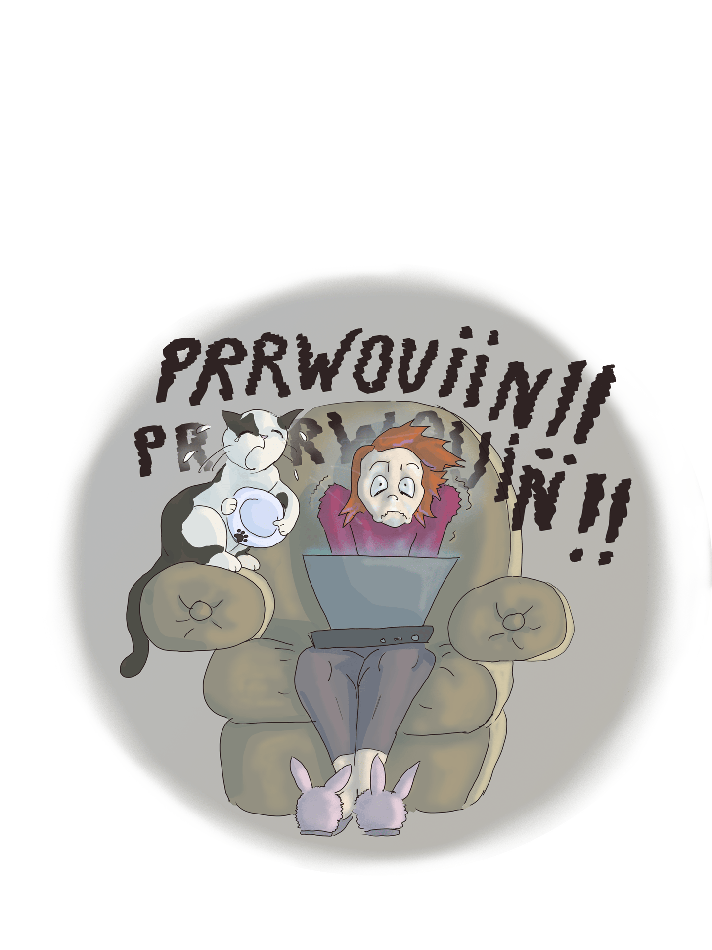 dessin humoristique d'un chat qui demande de la nourriture