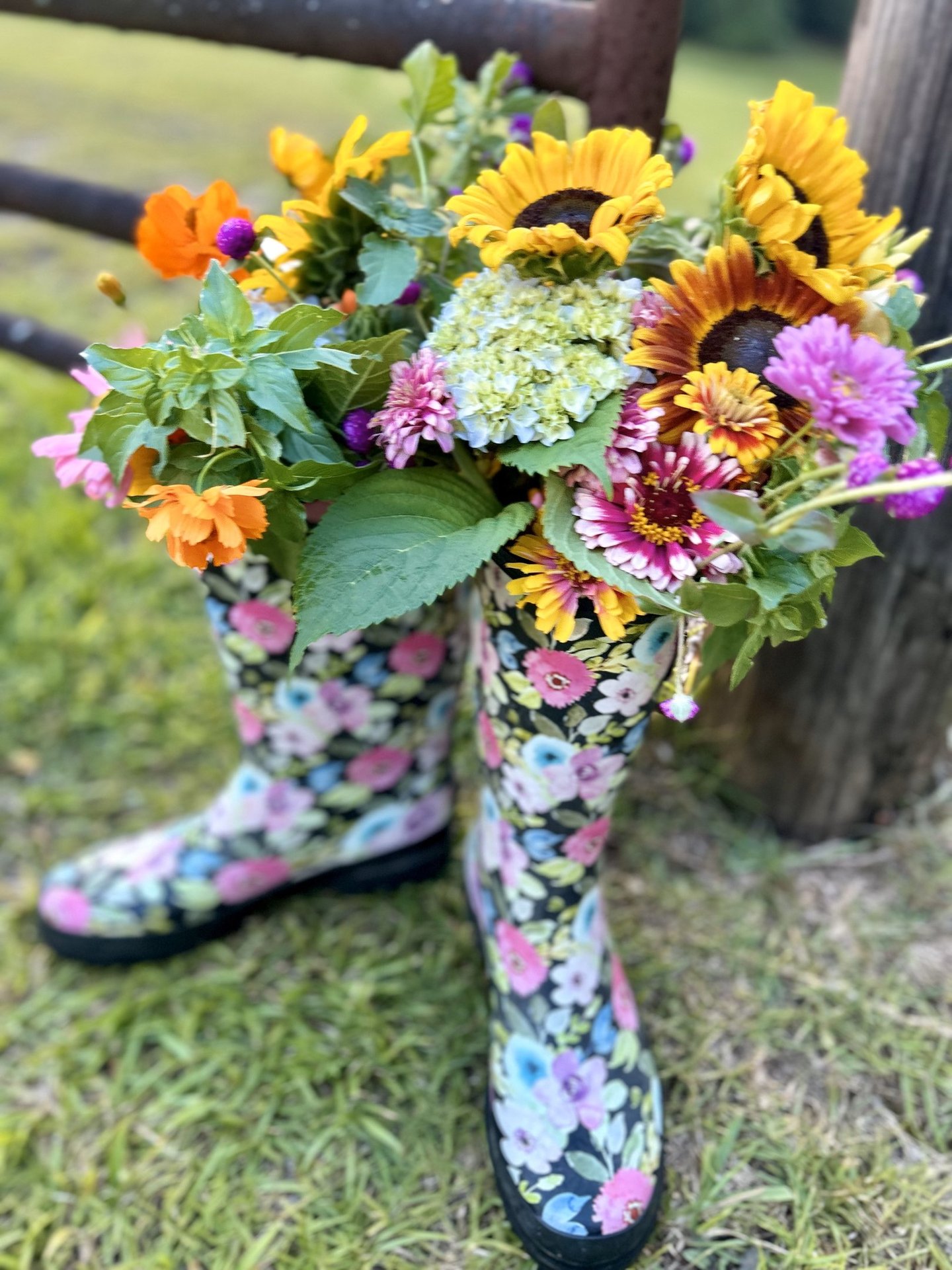 Our flowers and real farmer boots