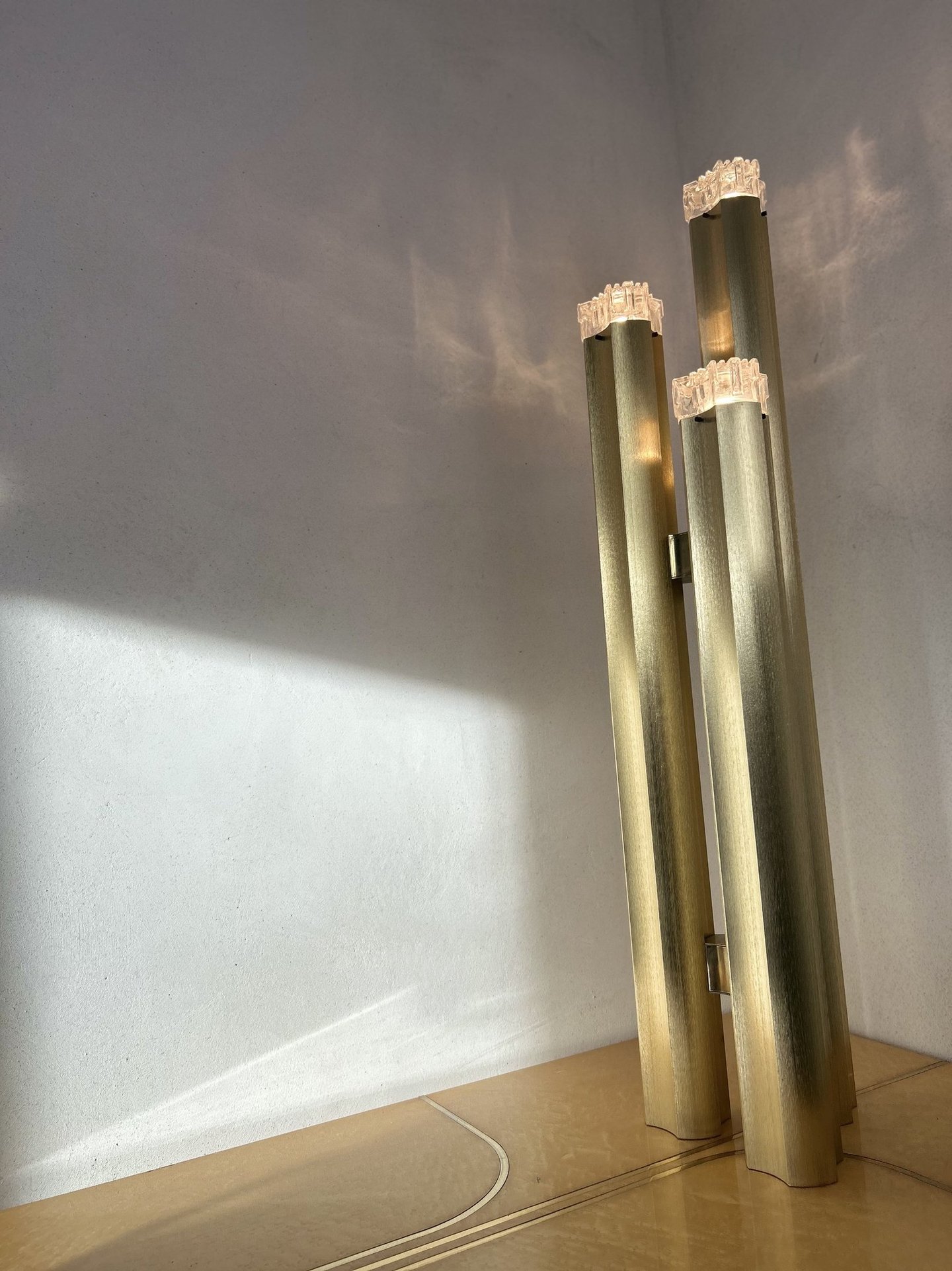 Brass and aluminium floor lamp, original Italian design from the 1970s sold at Studio Monada