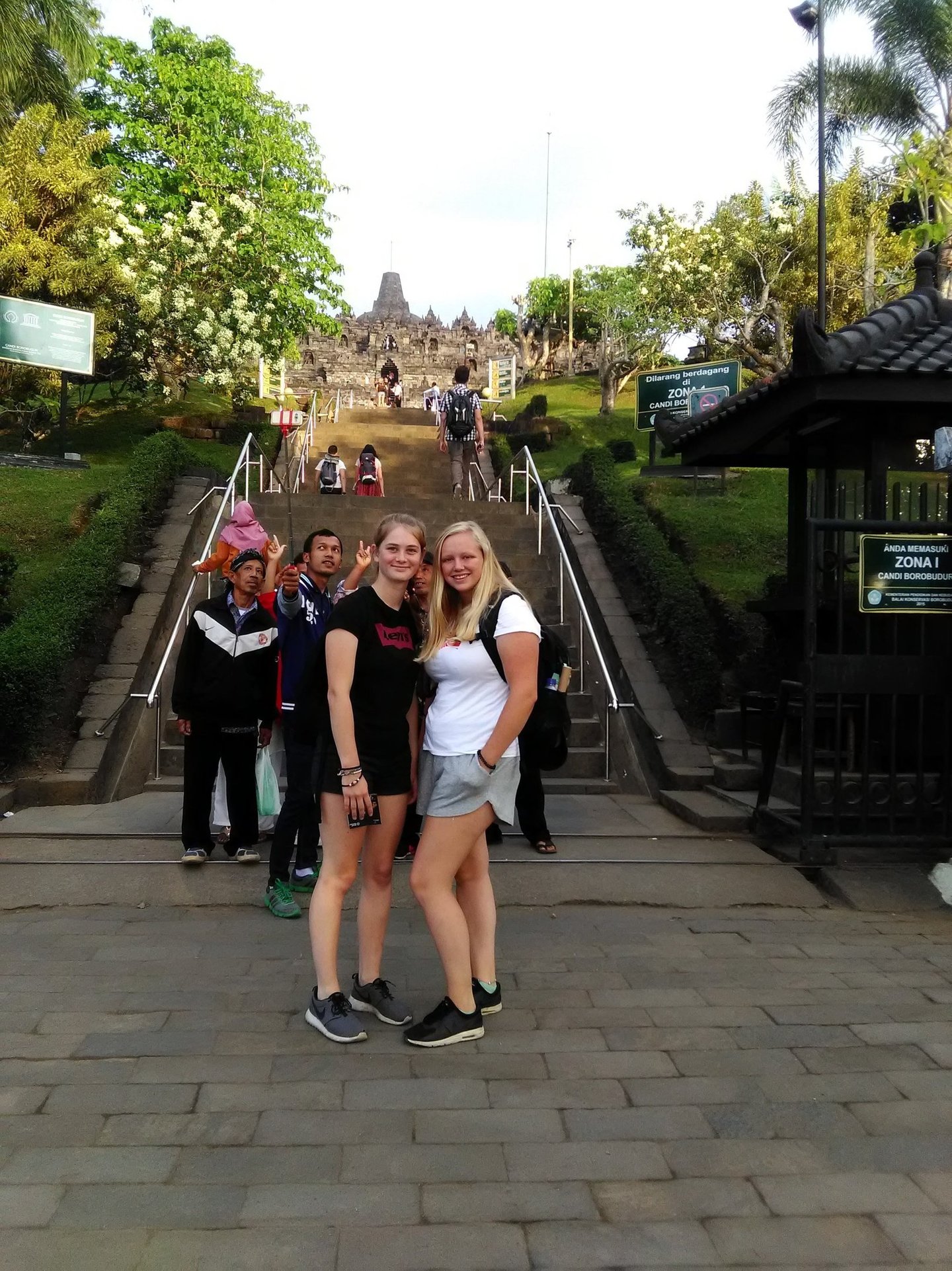 in front of Borobudur temple's stairs