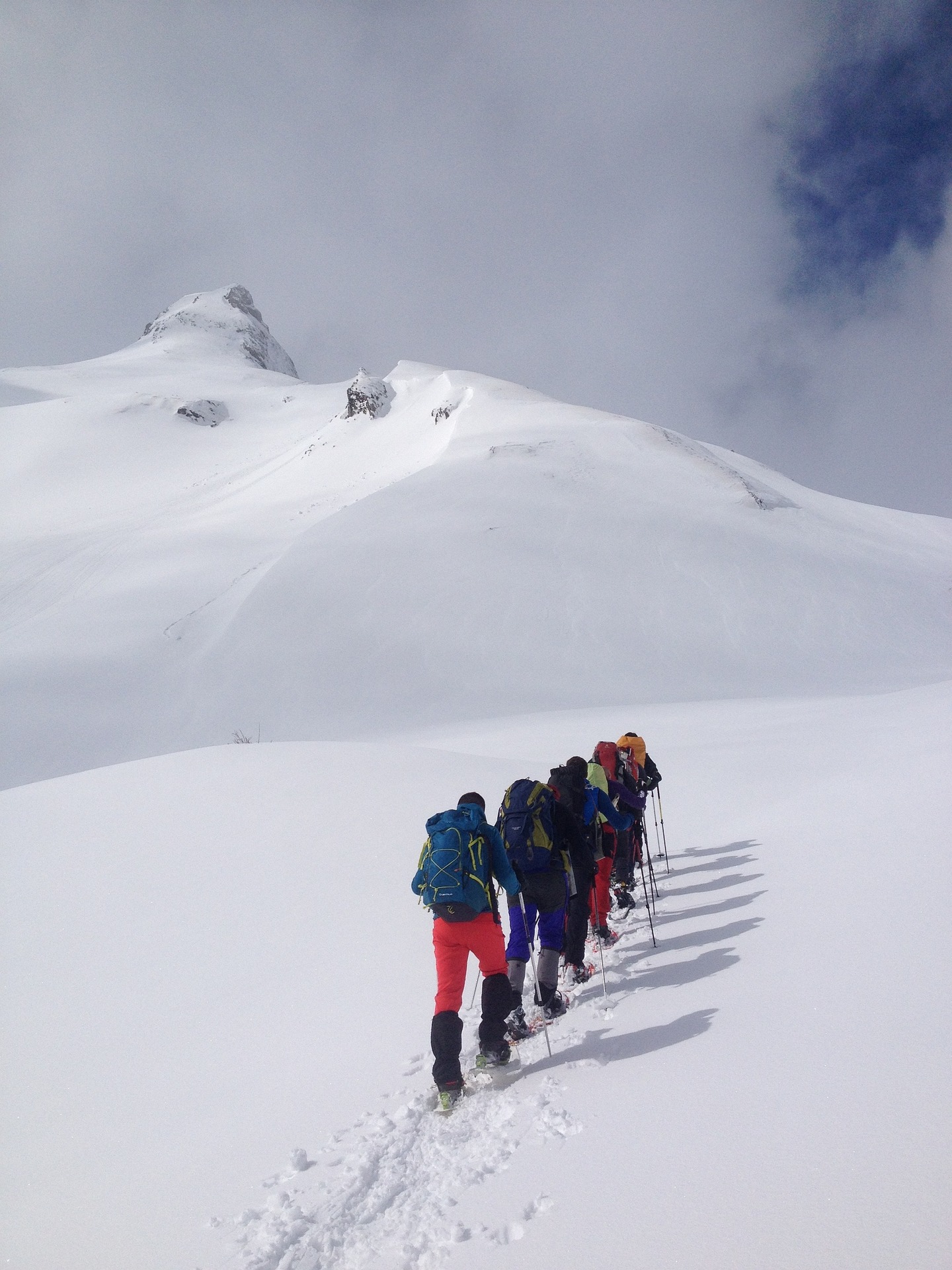 Grupo caminando en la nieve