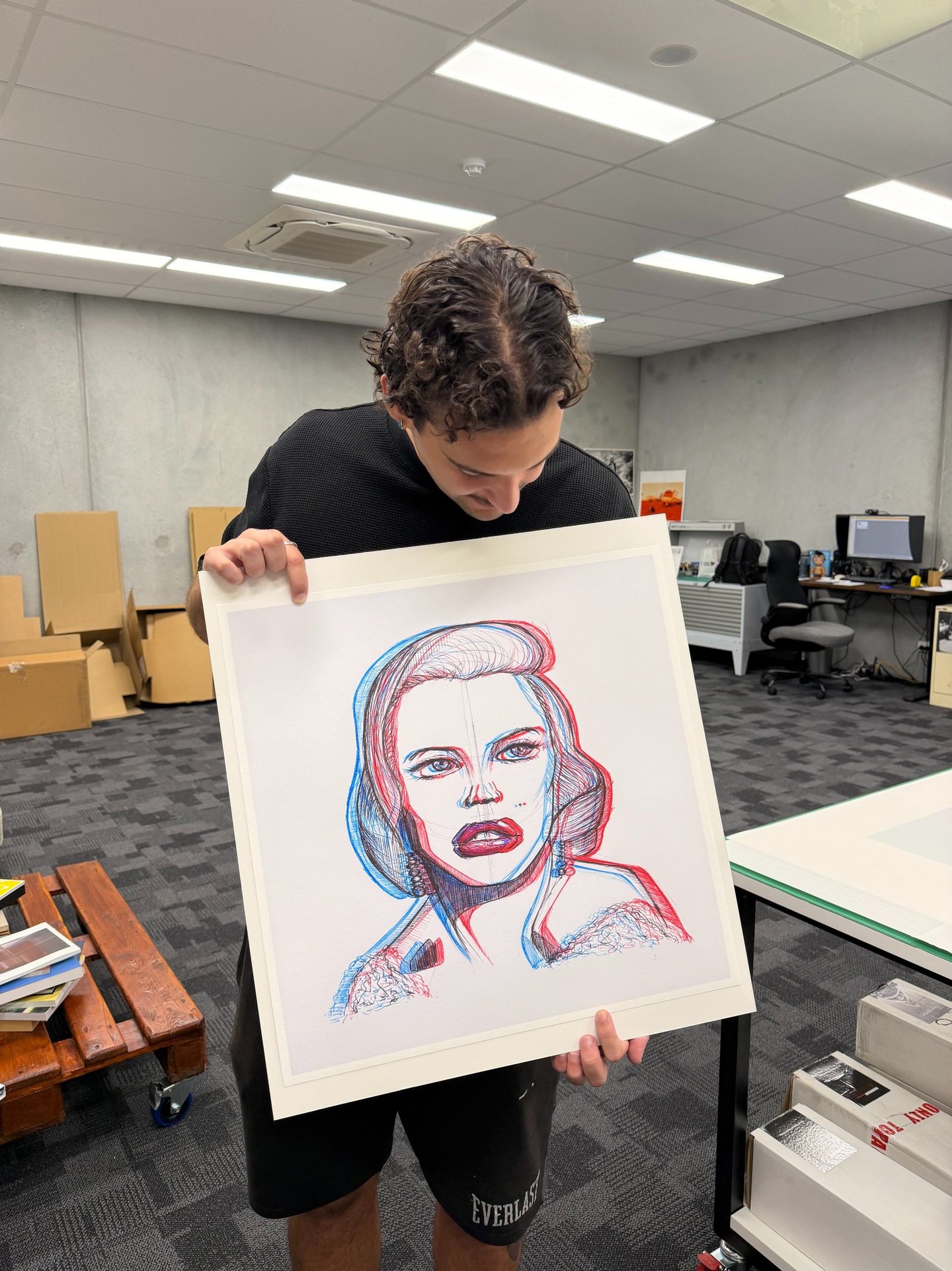 Holding a print of my anaglyph Maralyn Monroe
