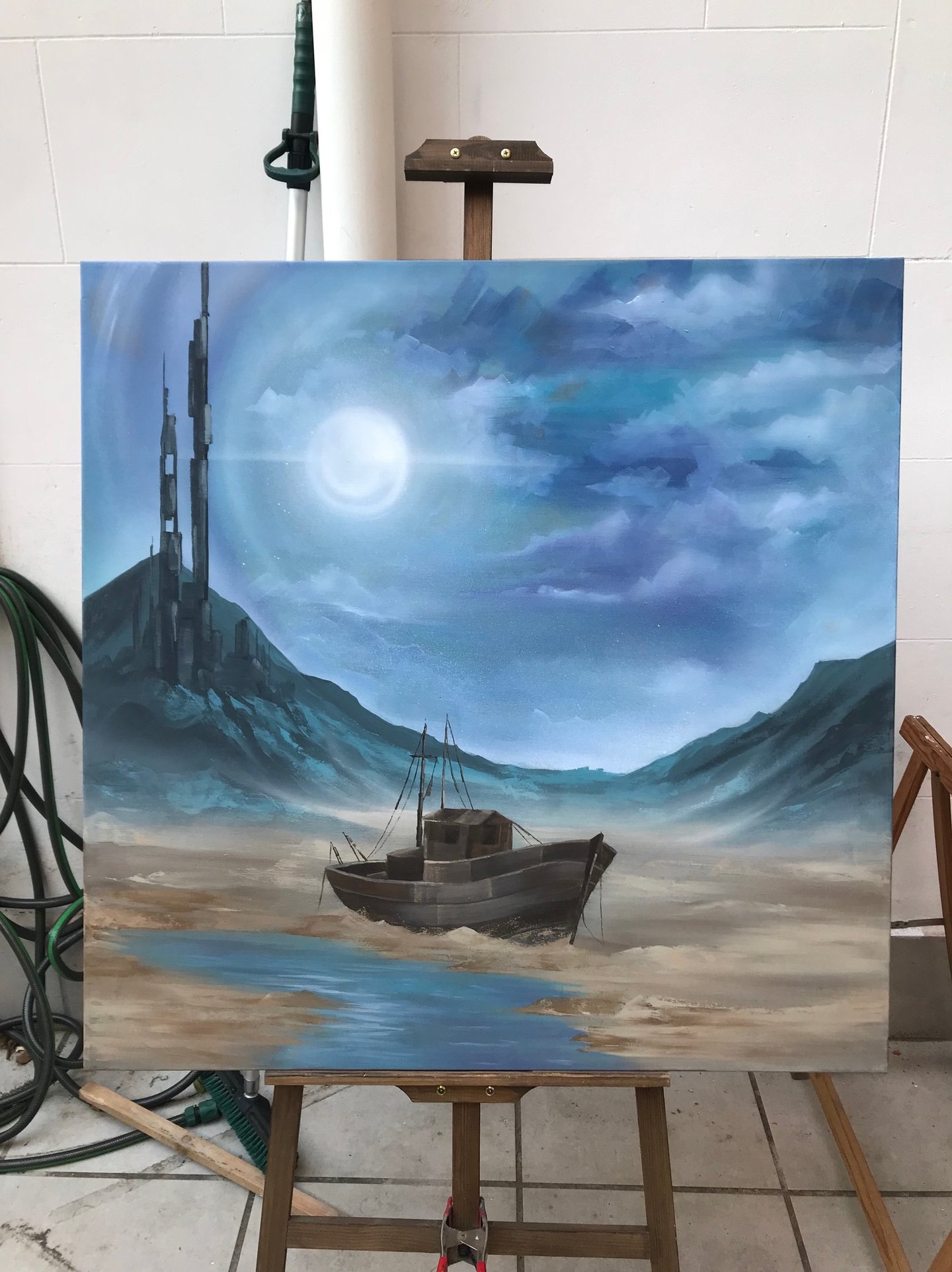 Retrato figurativo al óleo sobre lienzo 100 x 100cm.