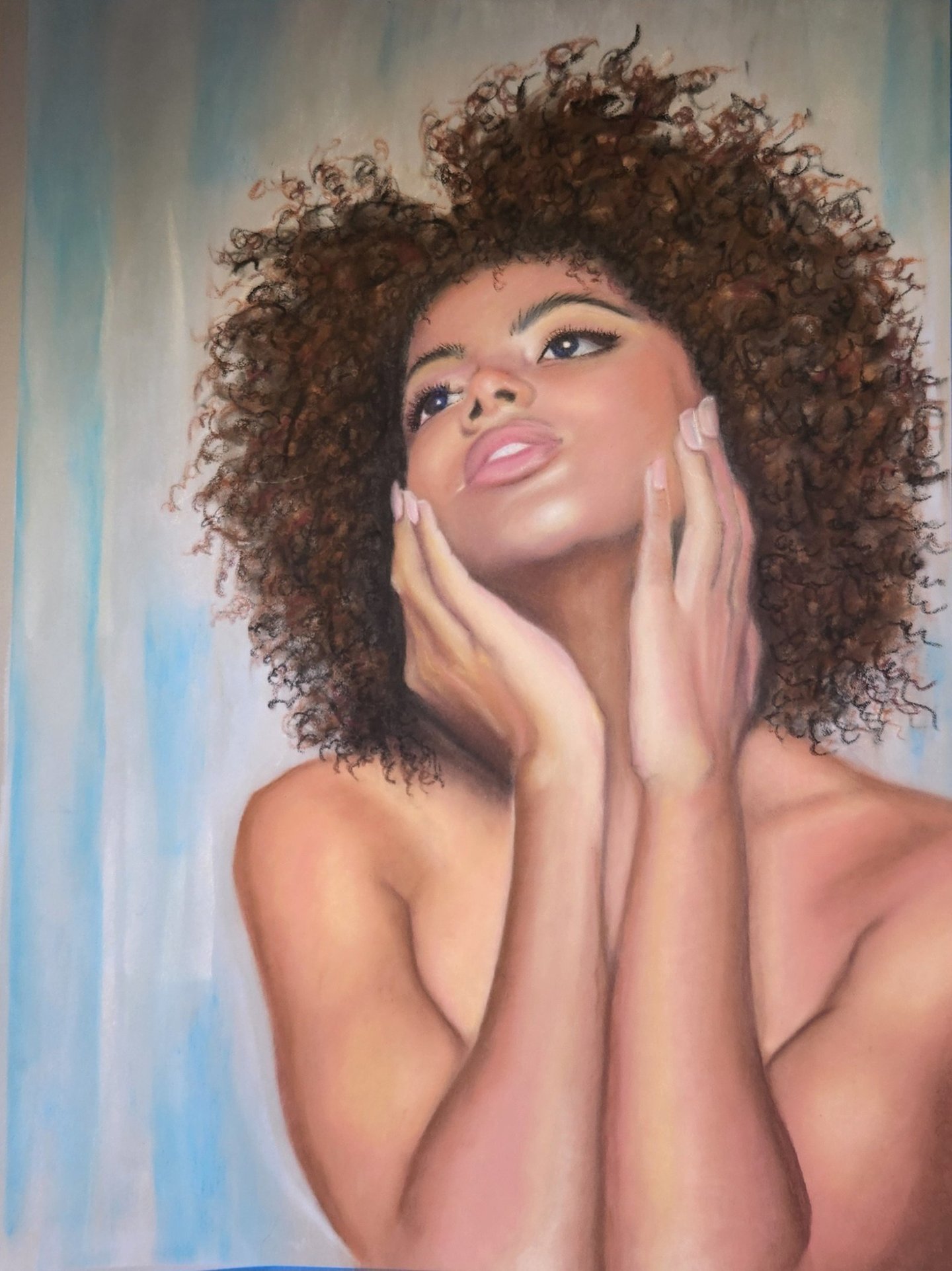 a painting of a woman with curly hair