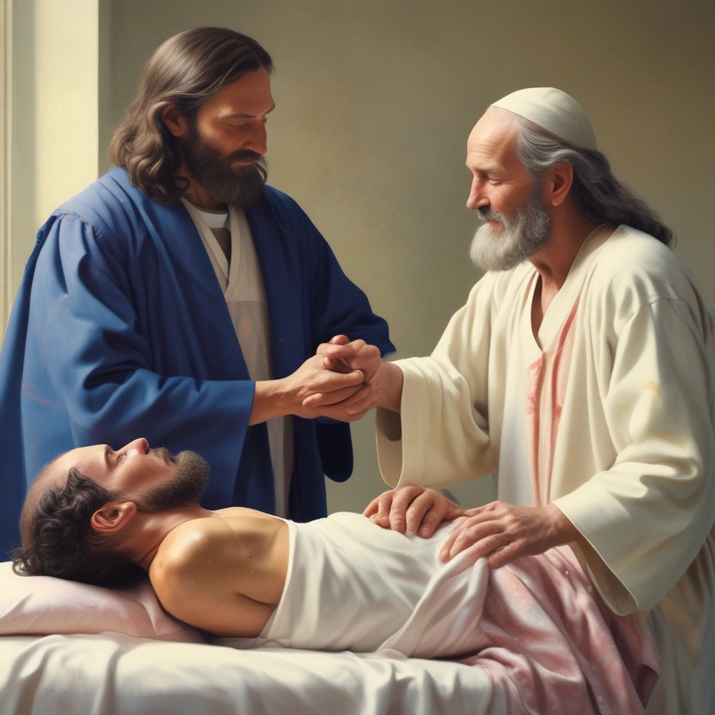 a man in a robe is holding a man's hand