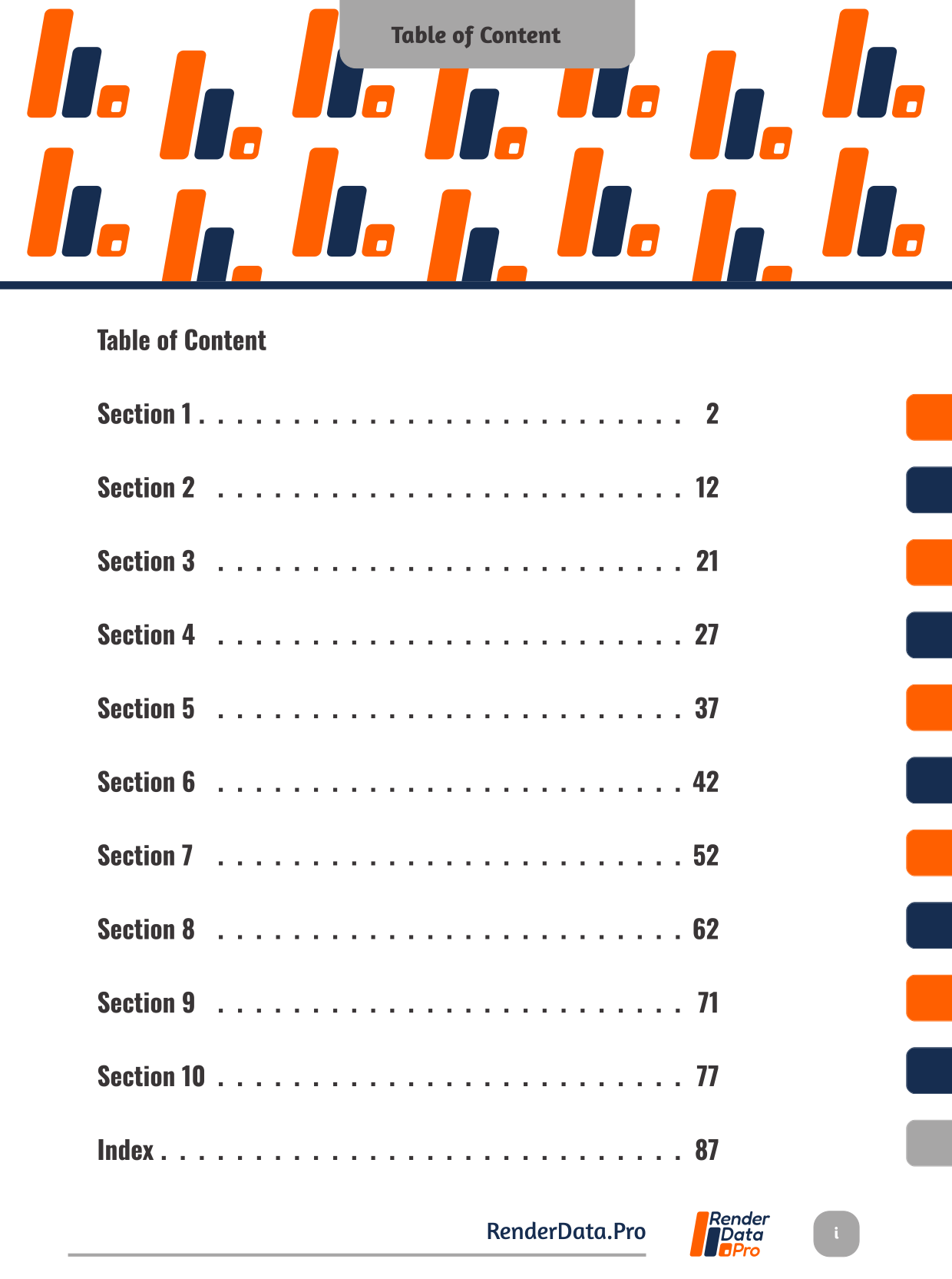 Screenshot of a table of content: with AGL each ToC is generated in one step.