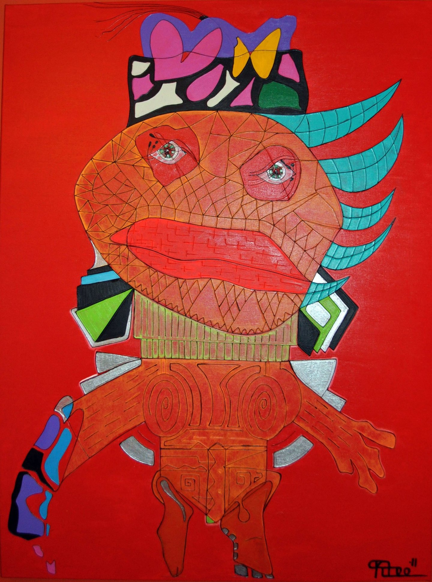 Mr Frust, a painting expresses frustration through colour and abstracted images, by Kristina Lee