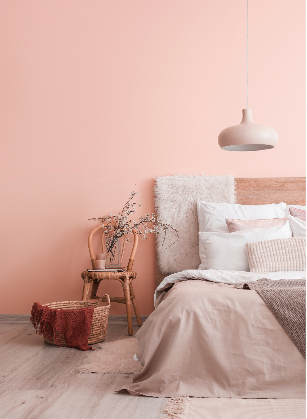 chambre rangée, organisée, épurée, aux couleurs douces