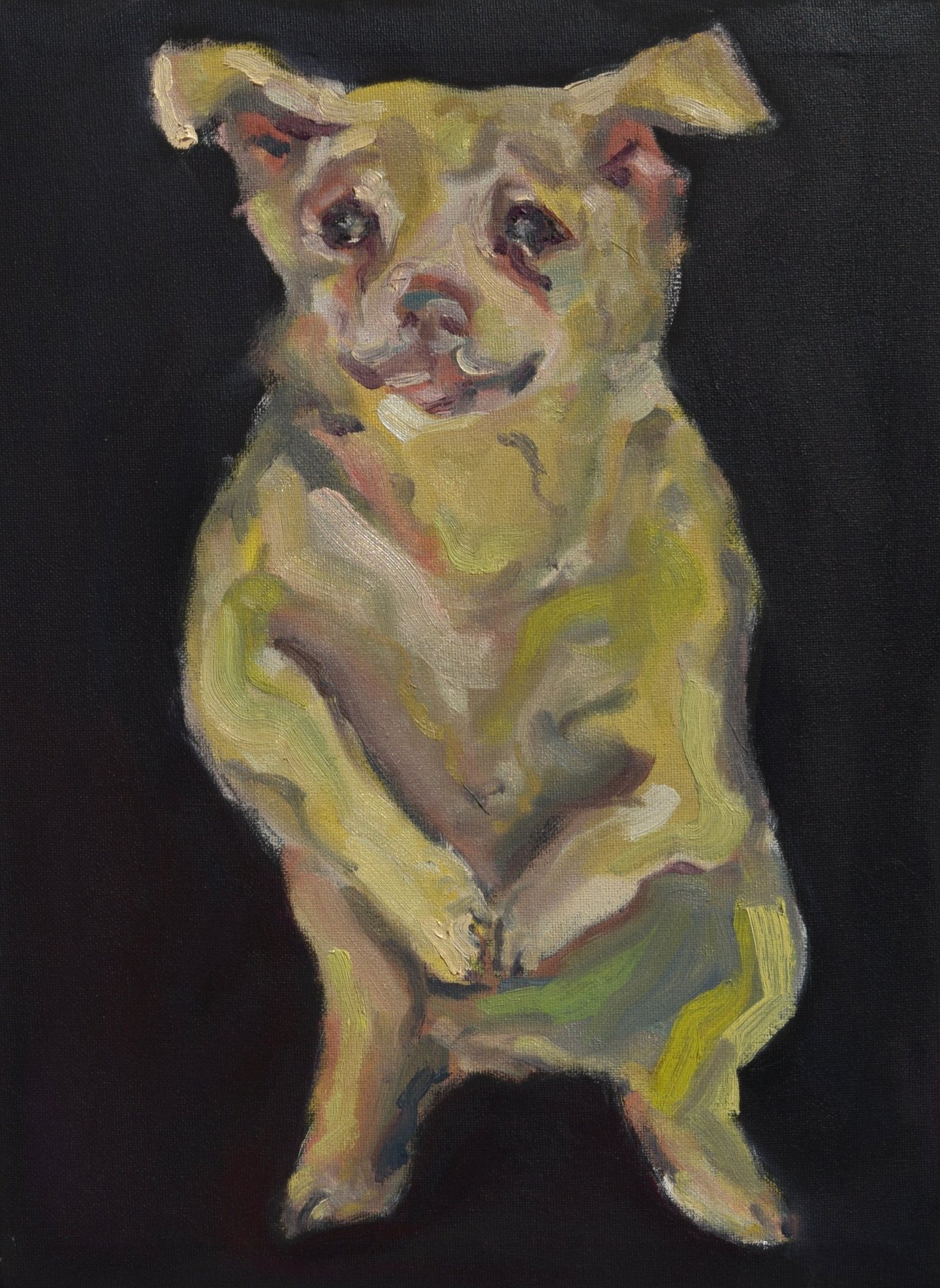 Shelter dog oil painting by Lina Mikuzyte